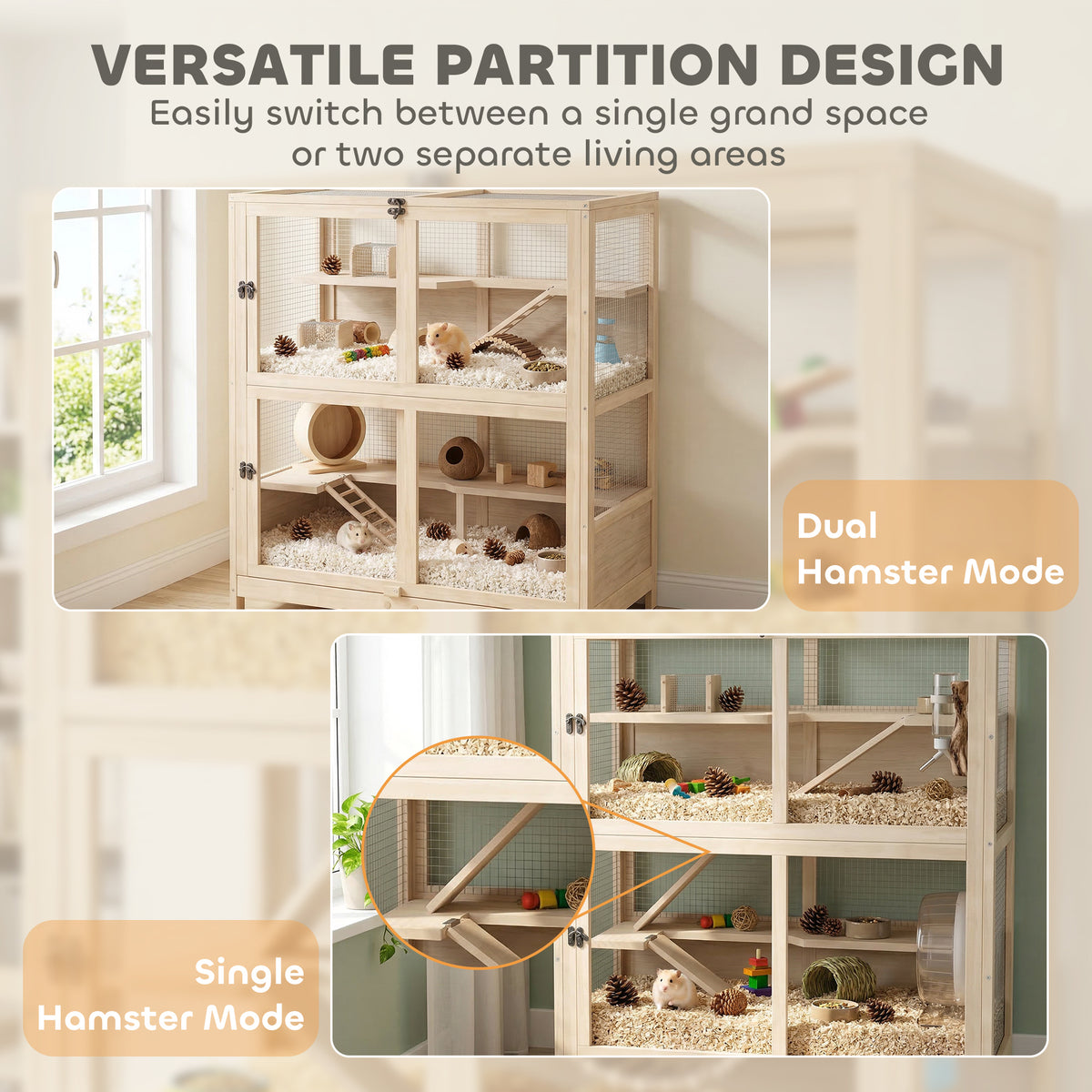 PawHut 4-Tier Wooden Hamster Cage with Mesh Flip Roof & Pull-Out Tray ...