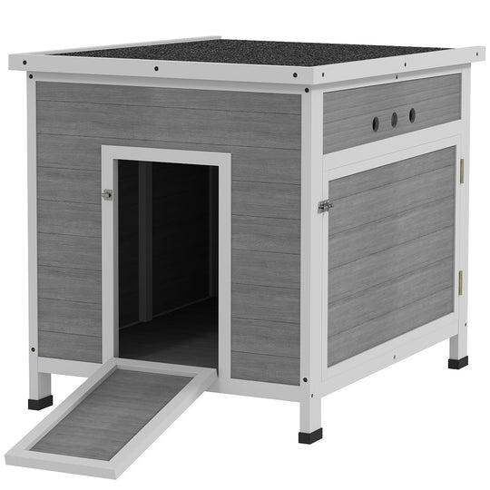 PawHut Duck Coop, Wooden Rabbit Hutch with Openable Roof, Removable Floor, Double Doors, Ramp, Weatherproof Pet House, Small Animal Outdoor Shelter for 2-4 Chickens, Geese, 25" x 32" x 30"