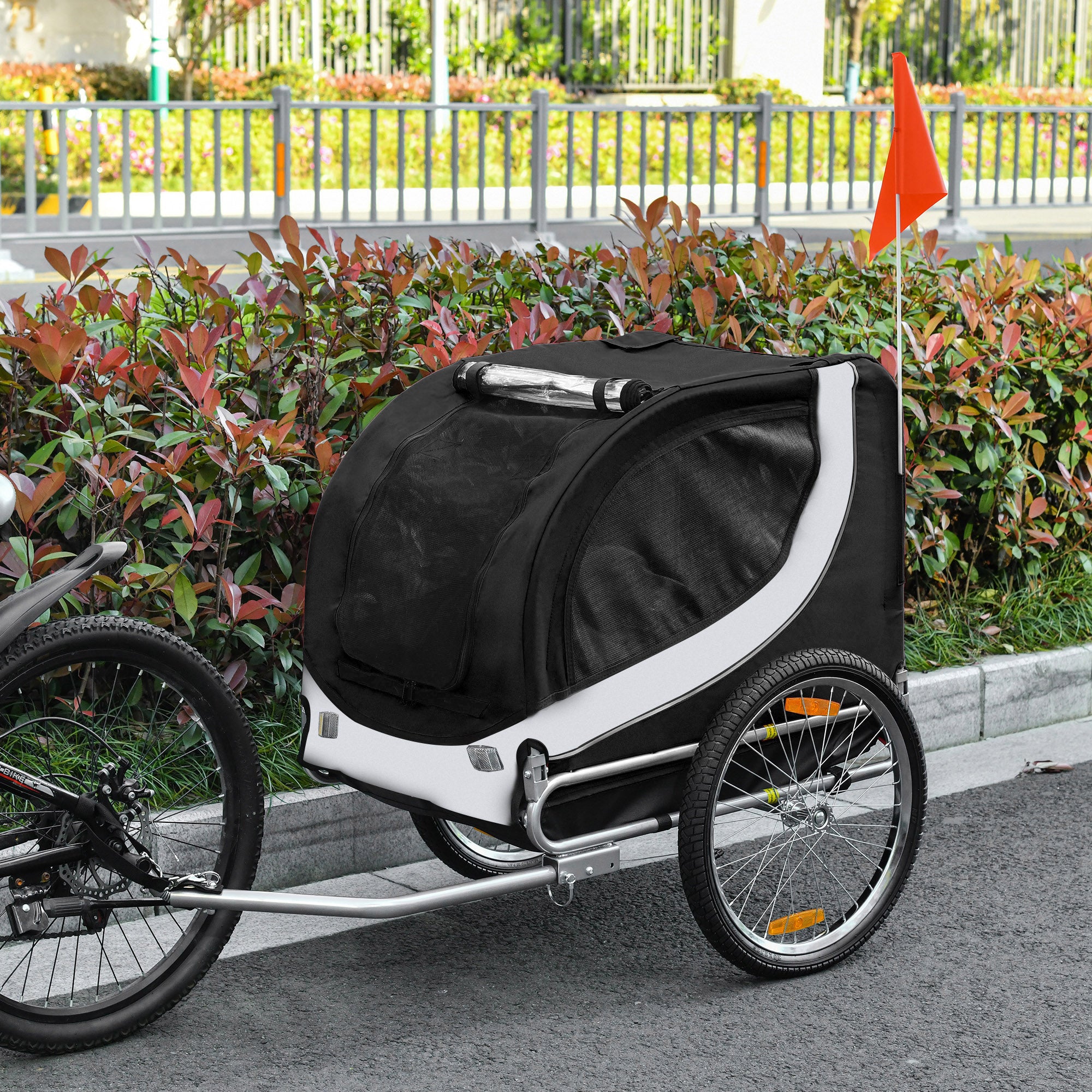 Steel Dog Bike Trailer Pet Cart Carrier for Bicycle Kit Water Resistant with Hitch Coupler Travel White and Black