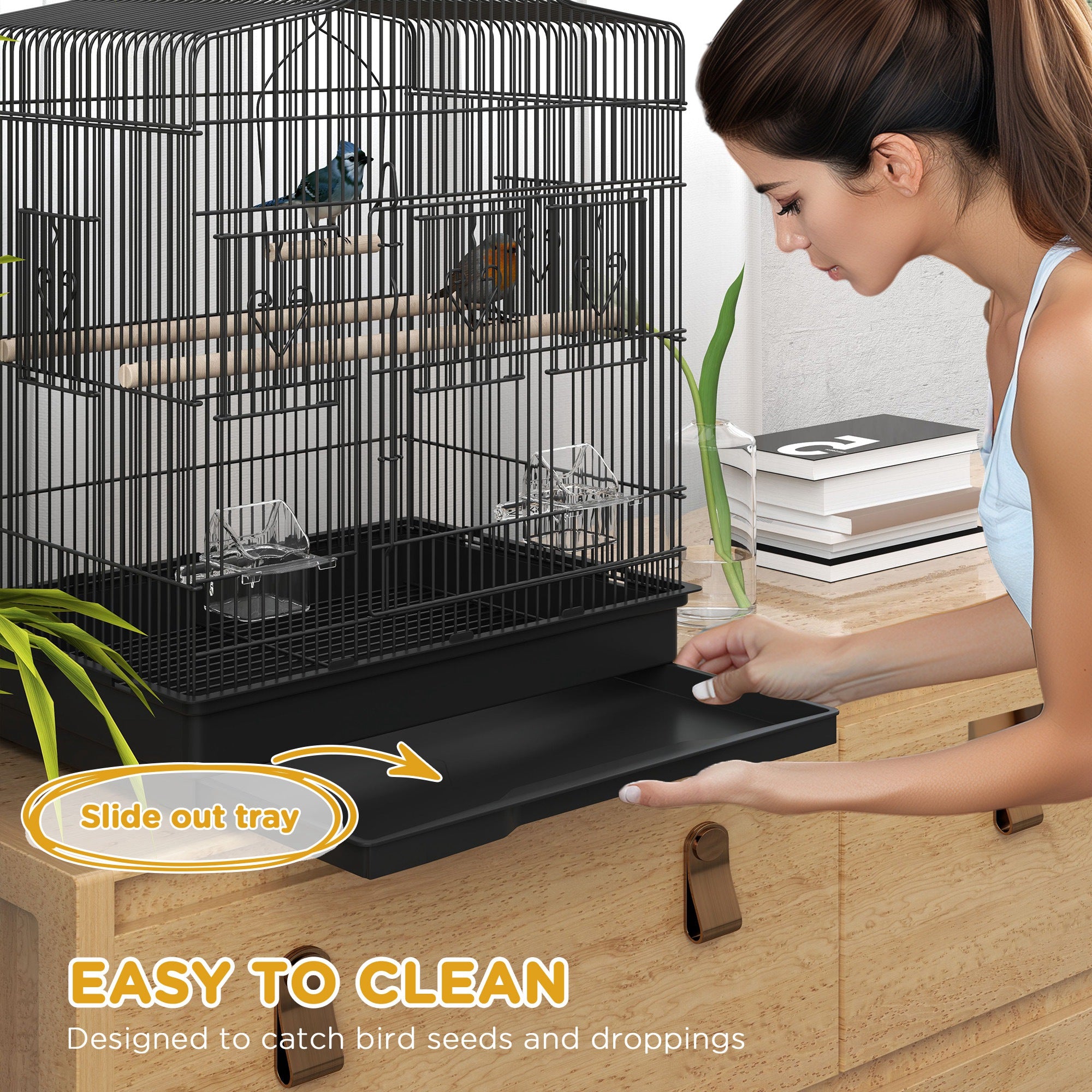 23" Bird Cage for Finches, Canaries Budgies, Parrot Cage with Accessories Handle, Black