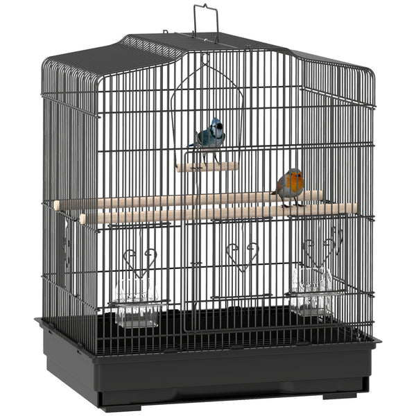 Bird Cage with Perches, Food Bowls, Swing, Parrot Cage for Budgie, Parakeet, Small Bird, 46.5 x 36 x 59cm, Black