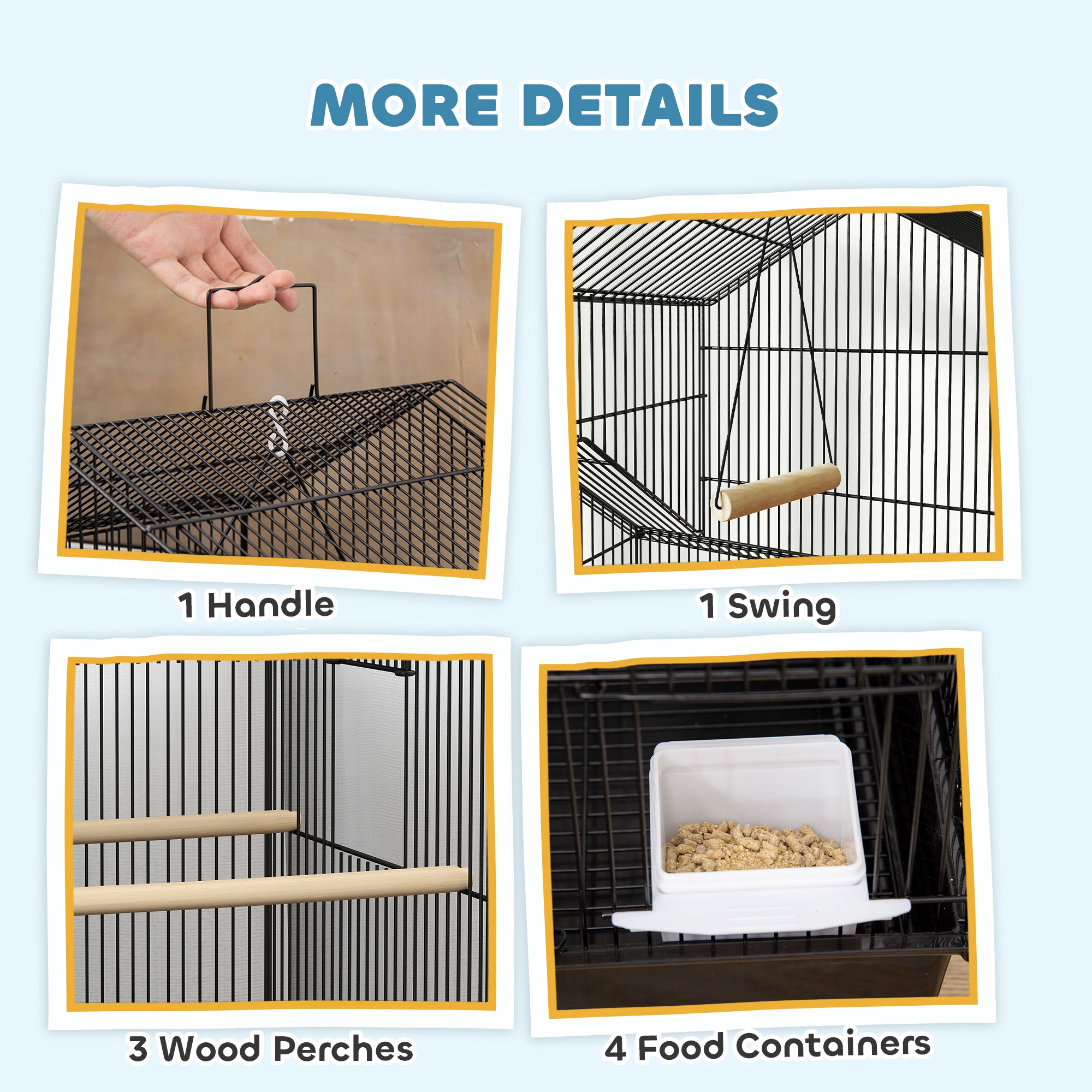 Bird Cage Budgie Cage with Stand Slide Tray Handle for Finch Canary 43 x 32.5 x 163cm Black