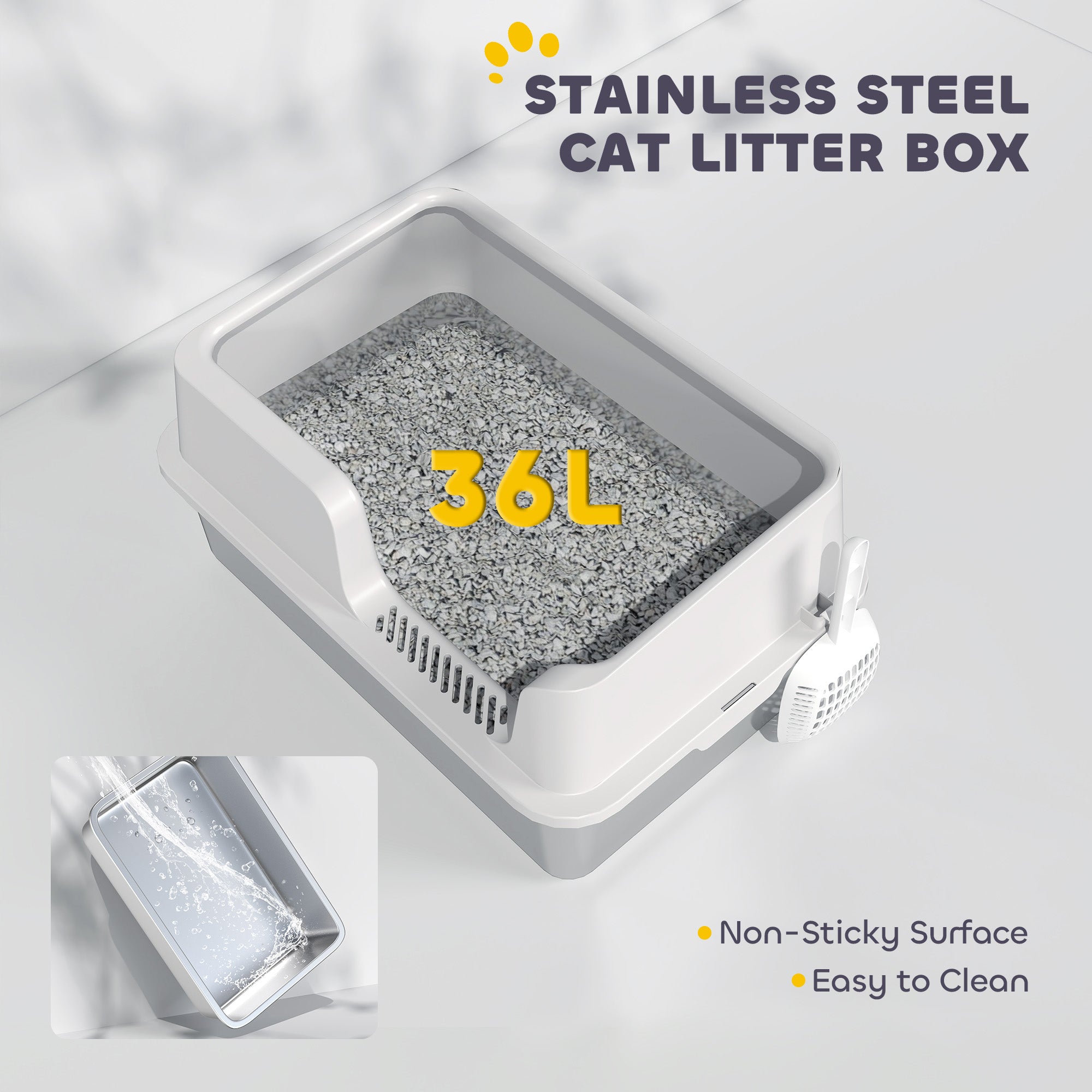 Stainless Steel Cat Litter Box with Lid, Metal Extra Large Enclosed Litter Box for Big Cats with Scoop, High Sided, Non-Stick & Anti-Urine Leakage, Easy Cleaning
