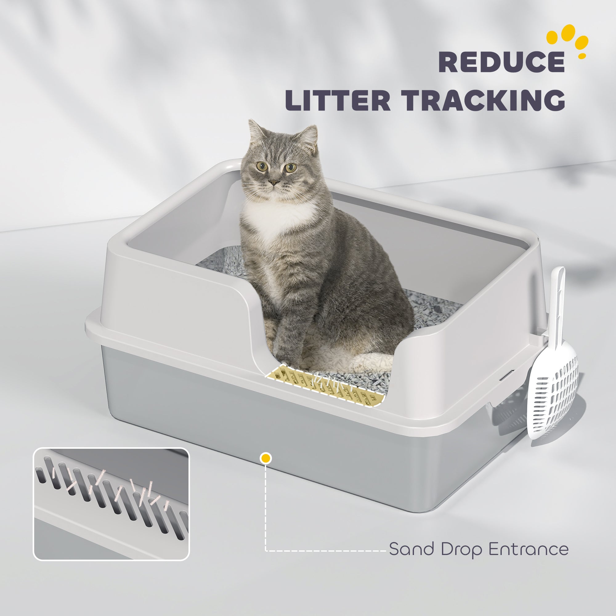 PawHut Extra Large Stainless Steel Cat Litter Box No Spills Easy Clean