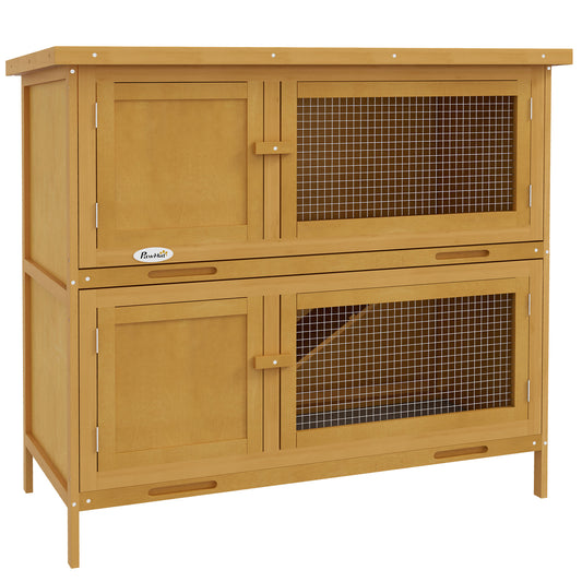 Rabbit Hutch  Guinea Pig Hutch Double Decker Pet Cage with Openable Roof, Divider, Ramp for Outdoor 97 x 44 x 91cm, Yellow
