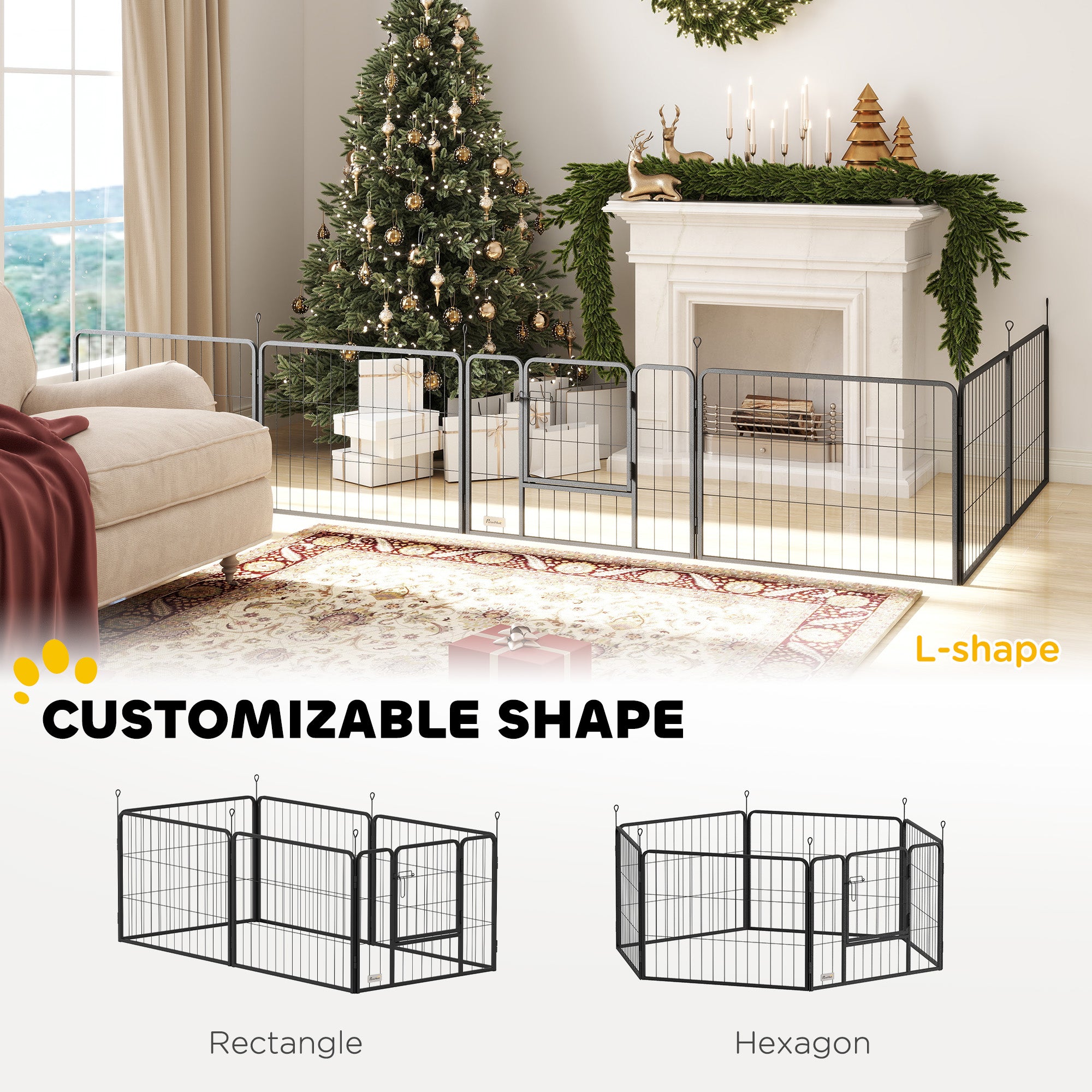 Dog Playpen, Wide 31.5"W Heavy-Duty Metal Puppy Play Pen, Pet Exercise Fences for Outside and Indoor, DIY Design with Door for Small Dogs, 6 Panels, 23.5"H