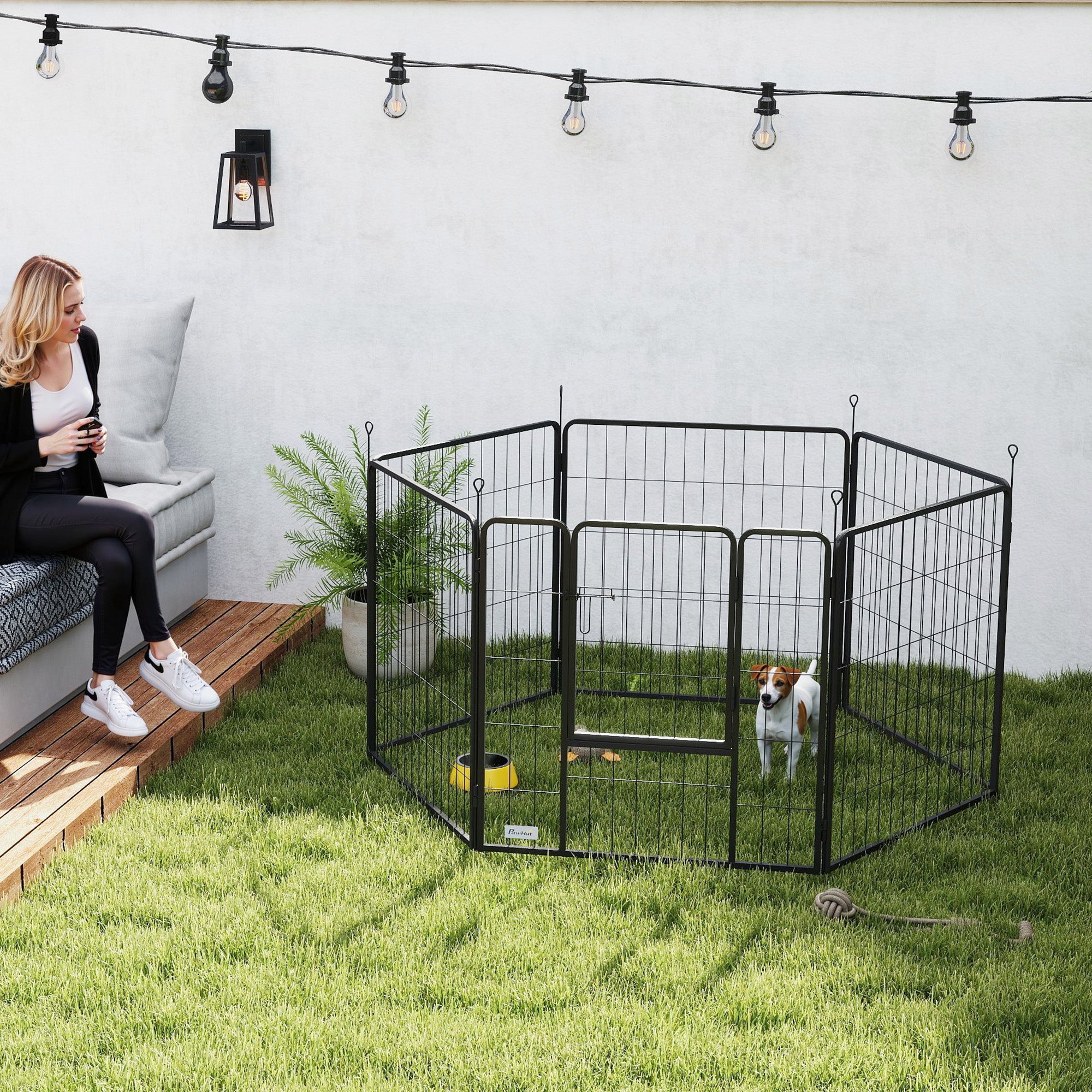Dog Playpen, Wide 31.5"W Heavy-Duty Metal Puppy Play Pen, Pet Exercise Fences for Outside and Indoor, DIY Design with Door for Small Dogs, 6 Panels, 23.5"H