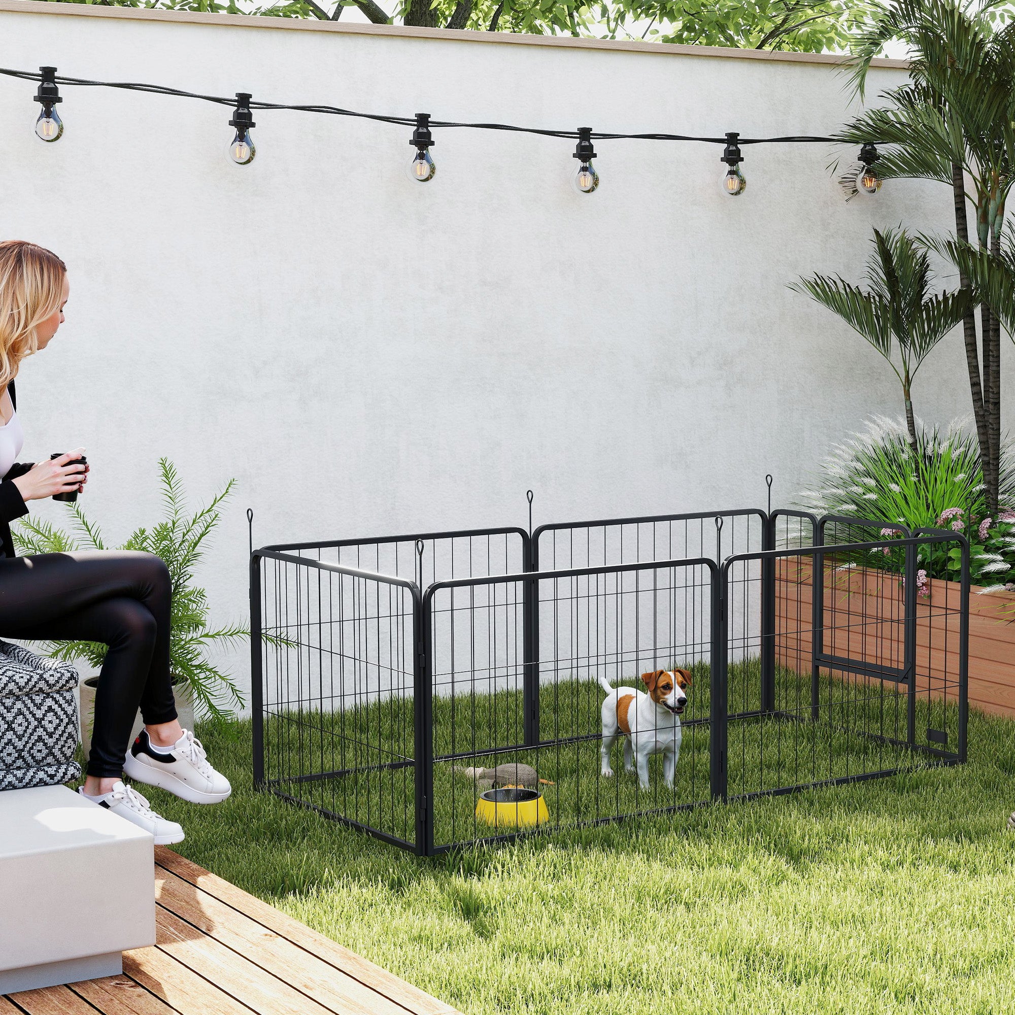 Dog Playpen, Wide 31.5"W Heavy-Duty Metal Puppy Play Pen, Pet Exercise Fences for Outside and Indoor, DIY Design with Door for Small Dogs, 6 Panels, 23.5"H