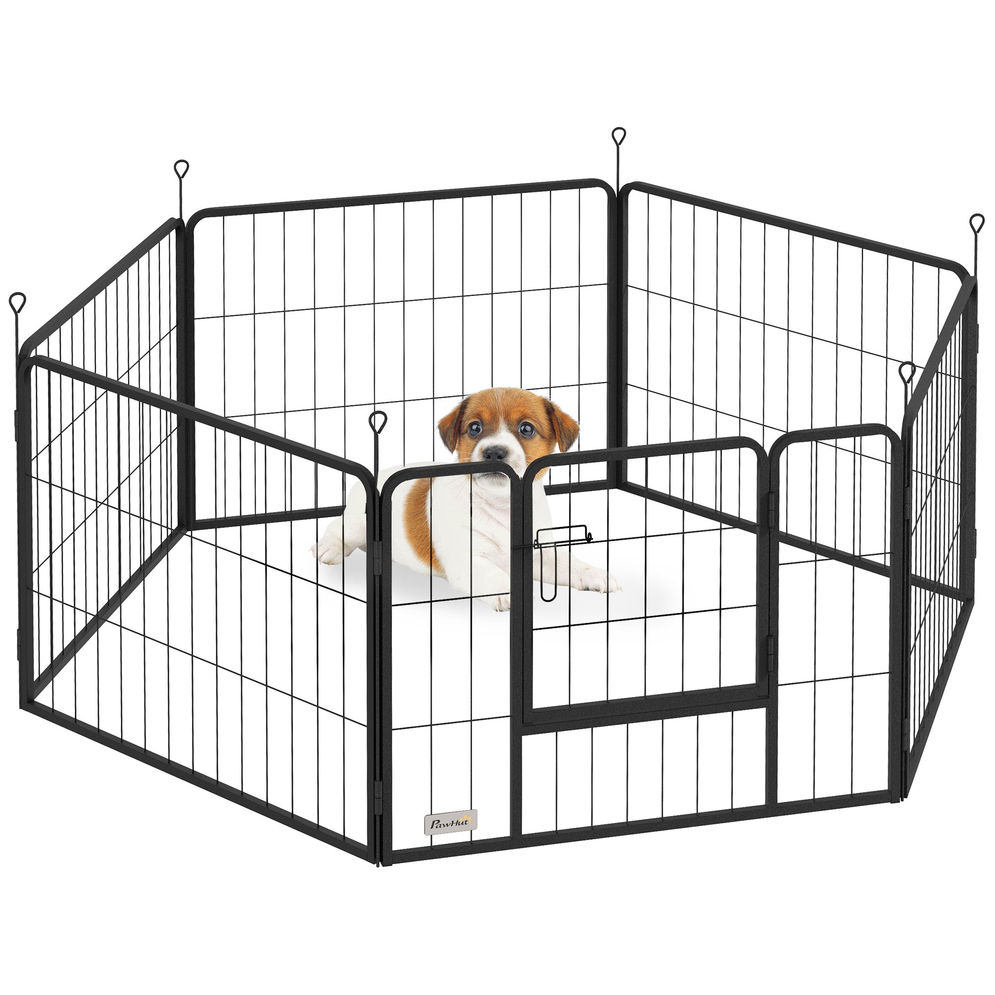 Dog Playpen, Wide 31.5"W Heavy-Duty Metal Puppy Play Pen, Pet Exercise Fences for Outside and Indoor, DIY Design with Door for Small Dogs, 6 Panels, 23.5"H