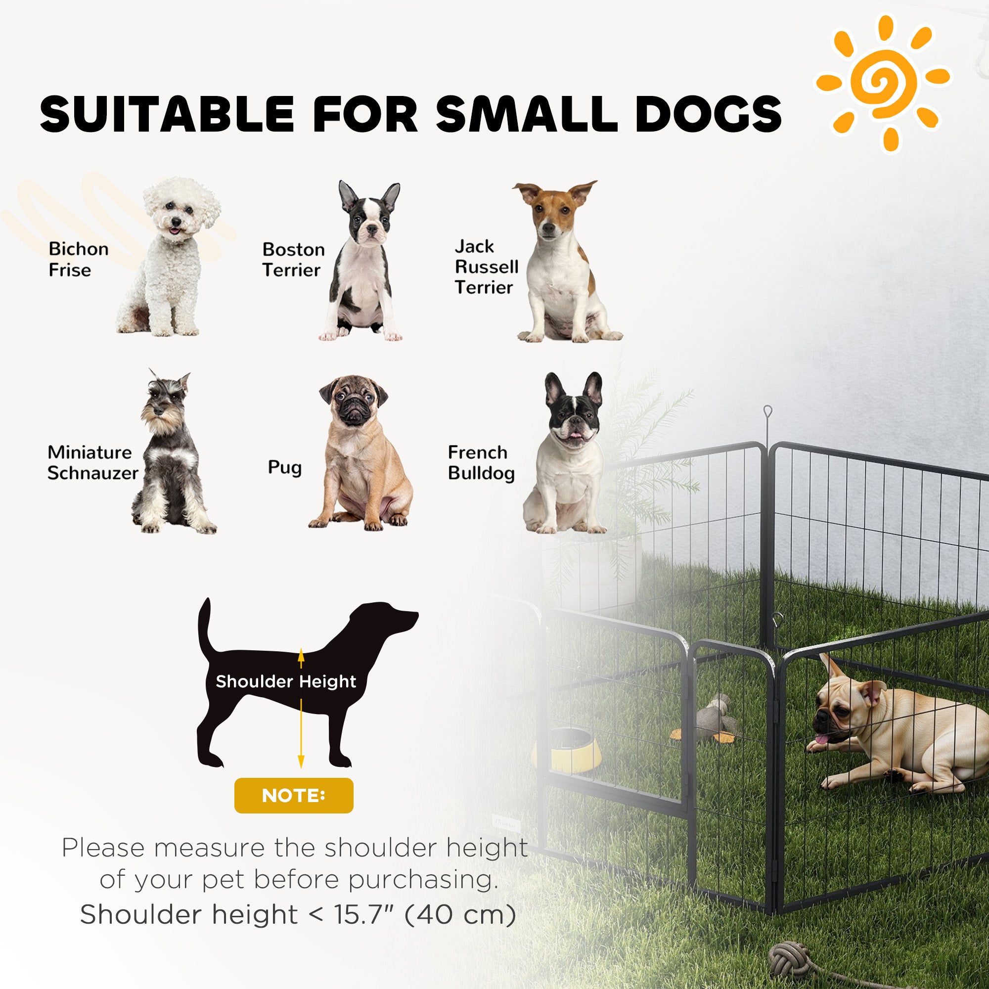 Dog Playpen, Wide 31.5"W Heavy-Duty Metal Puppy Play Pen, Pet Exercise Fences for Outside and Indoor, DIY Design with Door for Small Dogs, 6 Panels, 23.5"H