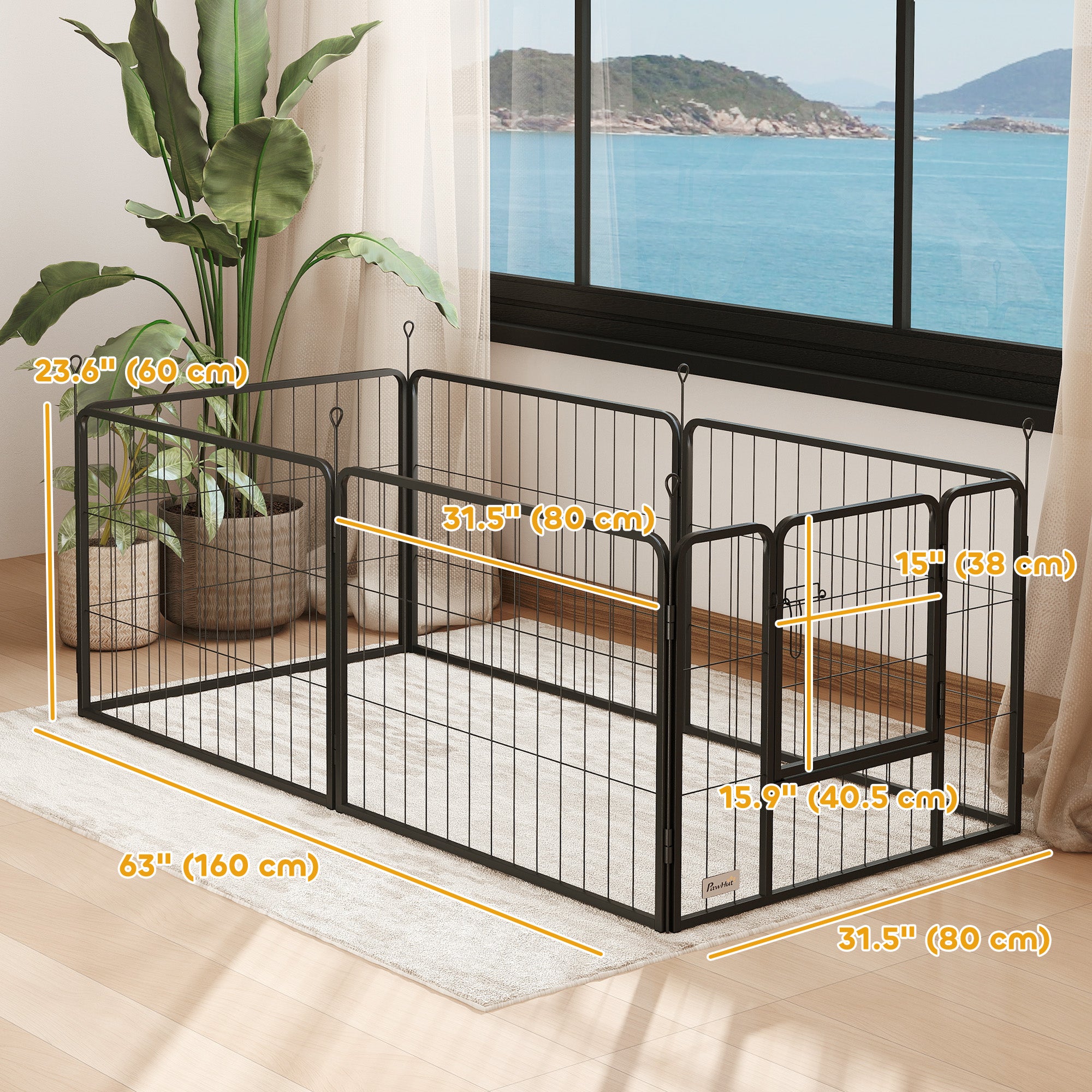Dog Playpen, Wide 31.5"W Heavy-Duty Metal Puppy Play Pen, Pet Exercise Fences for Outside and Indoor, DIY Design with Door for Small Dogs, 6 Panels, 23.5"H