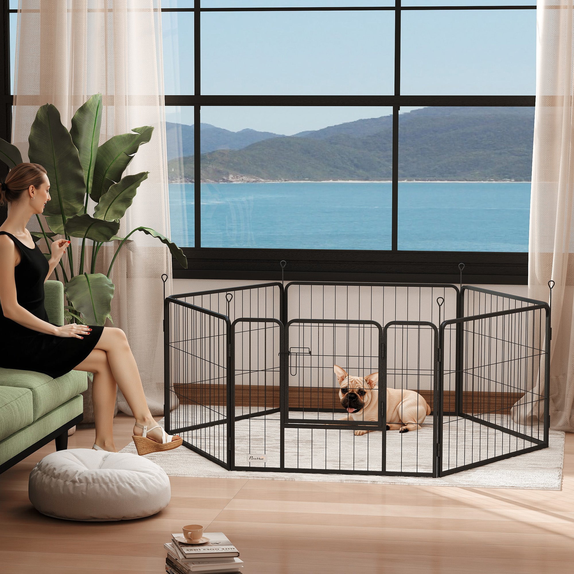 Dog Playpen, Wide 31.5"W Heavy-Duty Metal Puppy Play Pen, Pet Exercise Fences for Outside and Indoor, DIY Design with Door for Small Dogs, 6 Panels, 23.5"H