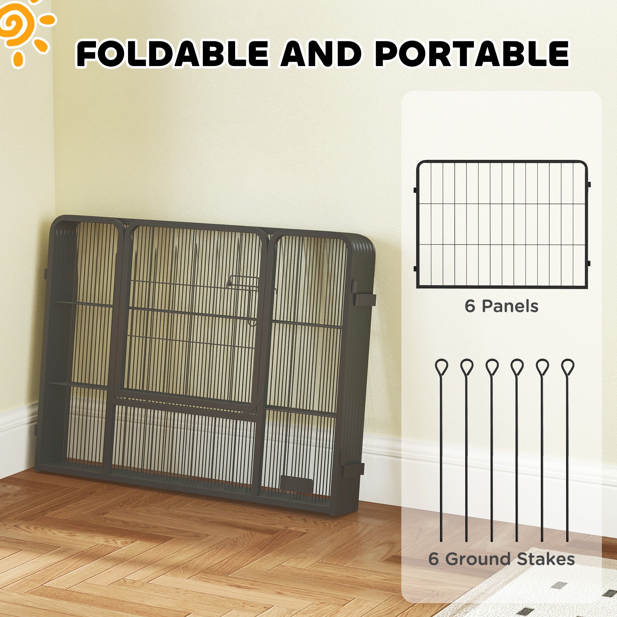 Dog Playpen, Wide 31.5"W Heavy-Duty Metal Puppy Play Pen, Pet Exercise Fences for Outside and Indoor, DIY Design with Door for Small Dogs, 6 Panels, 23.5"H