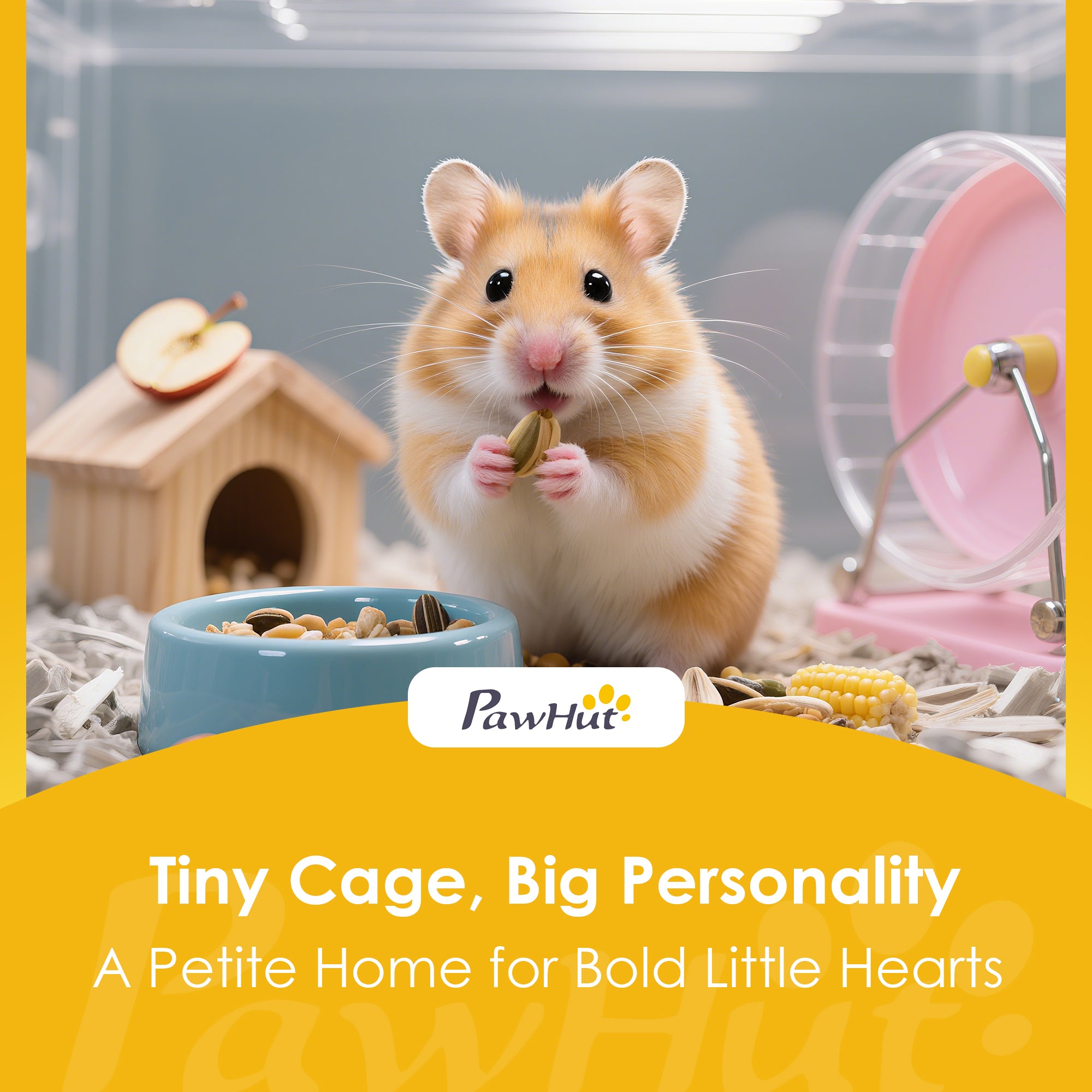 Wooden Hamster Cage, 3 Tier Small Animal Cage with Detachable 12.6" Deep Bottom, Hut, Seesaw, Exercise Wheel, Ramps, Hamster Habitat for Dwarf, Gerbil, 24" x 16" x 29.5"
