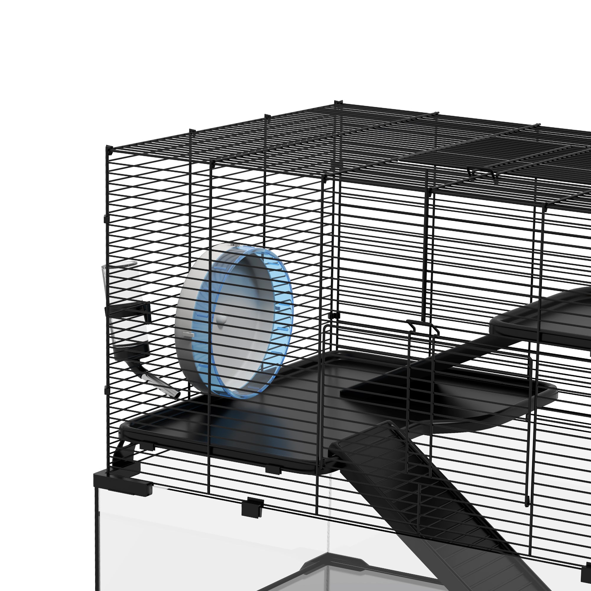 3 Tiers Hamster Cage, Gerbil Cage with Deep Glass Bottom, Non-Slip Ramps, Platforms, Hut, Exercise Wheels, Water Bottle, Dish, for Syrian Hamster, Dwarf Hamster, 78.5 x 48.5 x 57cm