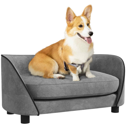 Dog Sofa Pet Couch Dog Bed with Soft Cushion, Removable Washable Cover, Velvet Touch, for Small to Medium Sized Dogs, Grey