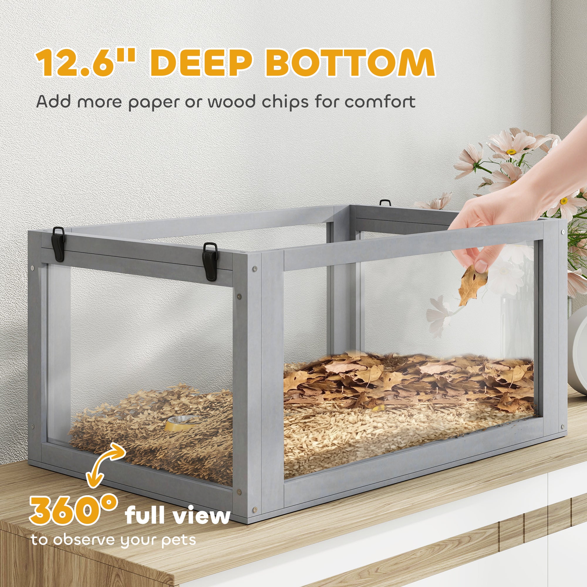 Wooden Hamster Cage, 3 Tier Small Animal Cage with Detachable 12.6" Deep Bottom, Hut, Seesaw, Exercise Wheel, Ramps, Hamster Habitat for Dwarf, Gerbil, 24" x 16" x 29.5"