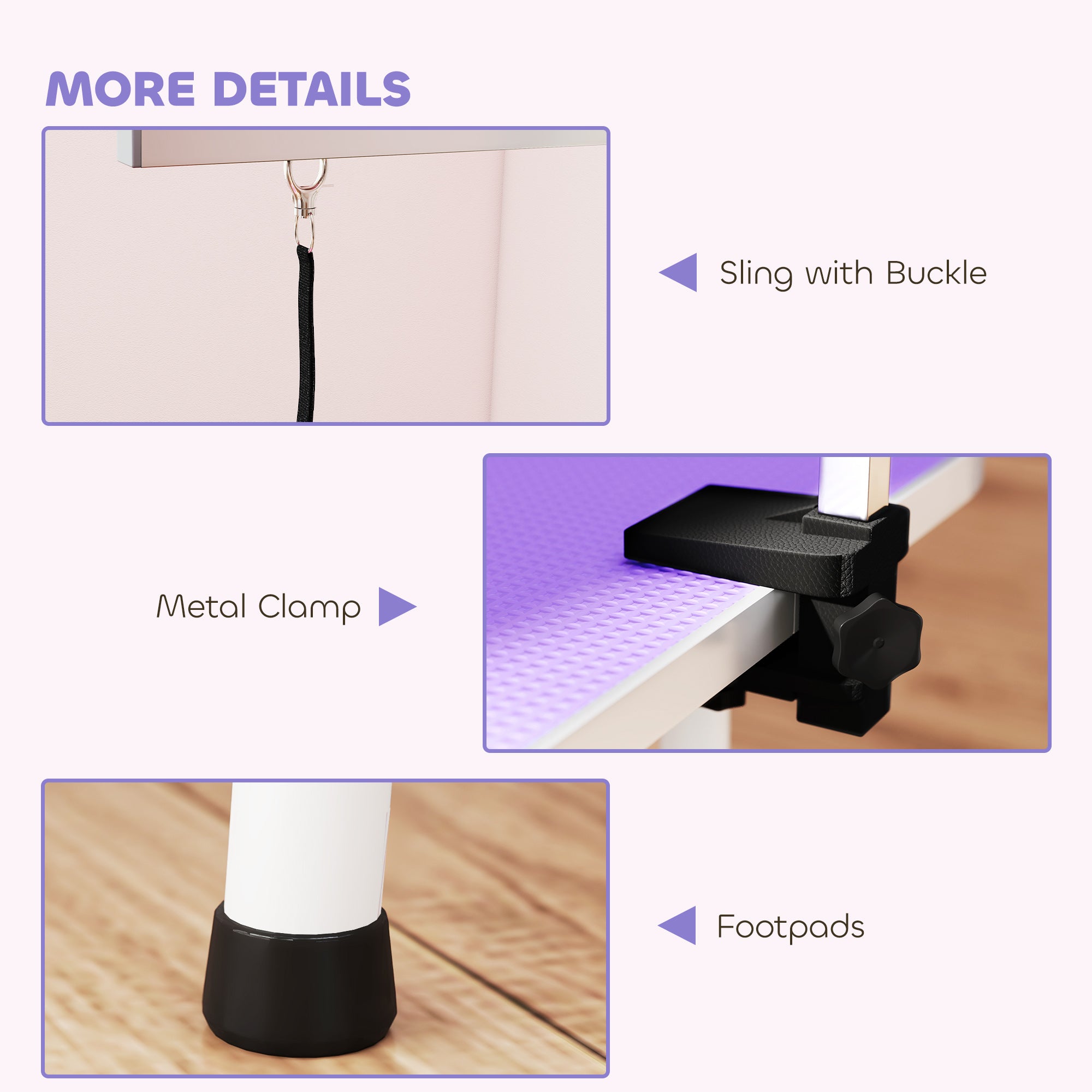 32in Foldable Dog Grooming Table for Small Medium Dogs, Pet Grooming Table for Cats Puppies with Adjustable Arm, Noose and Non-Slip Surface, Purple