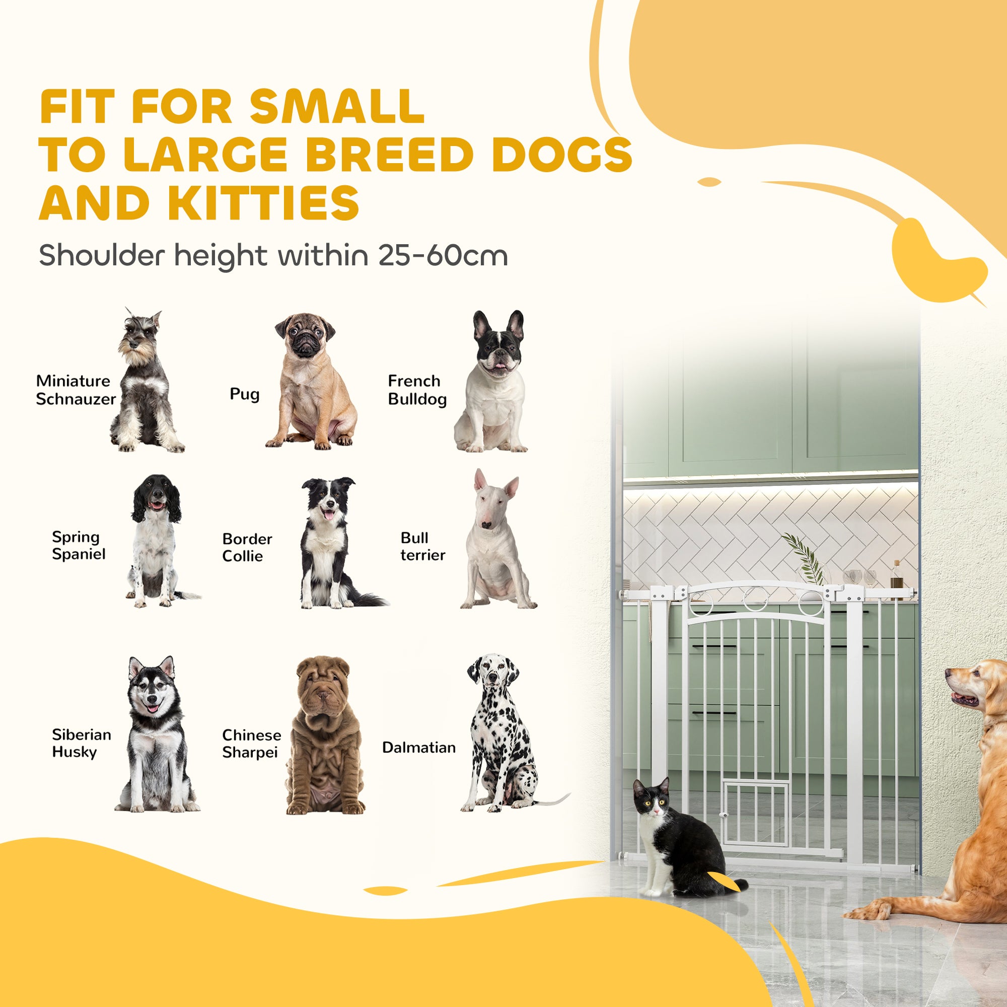 Dog Gate, 38" Extra Tall Pet Gate with Cat Door, Includes 2.8" and 5.5" Extension Kits, Pressure Mounted Stair Gate for Doorways, Hallways, Stairways, 30"-41" Width