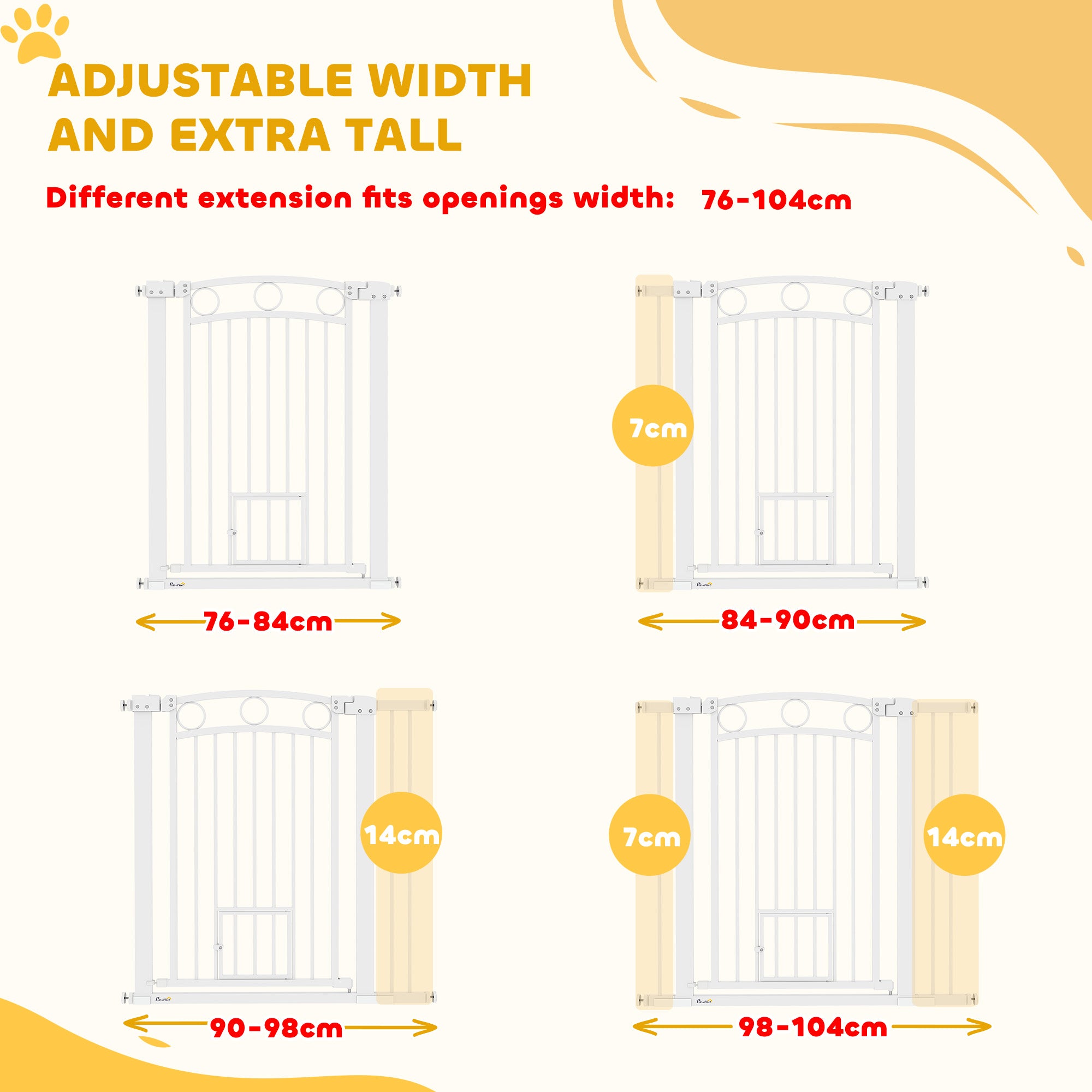 Dog Gate, 38" Extra Tall Pet Gate with Cat Door, Includes 2.8" and 5.5" Extension Kits, Pressure Mounted Stair Gate for Doorways, Hallways, Stairways, 30"-41" Width