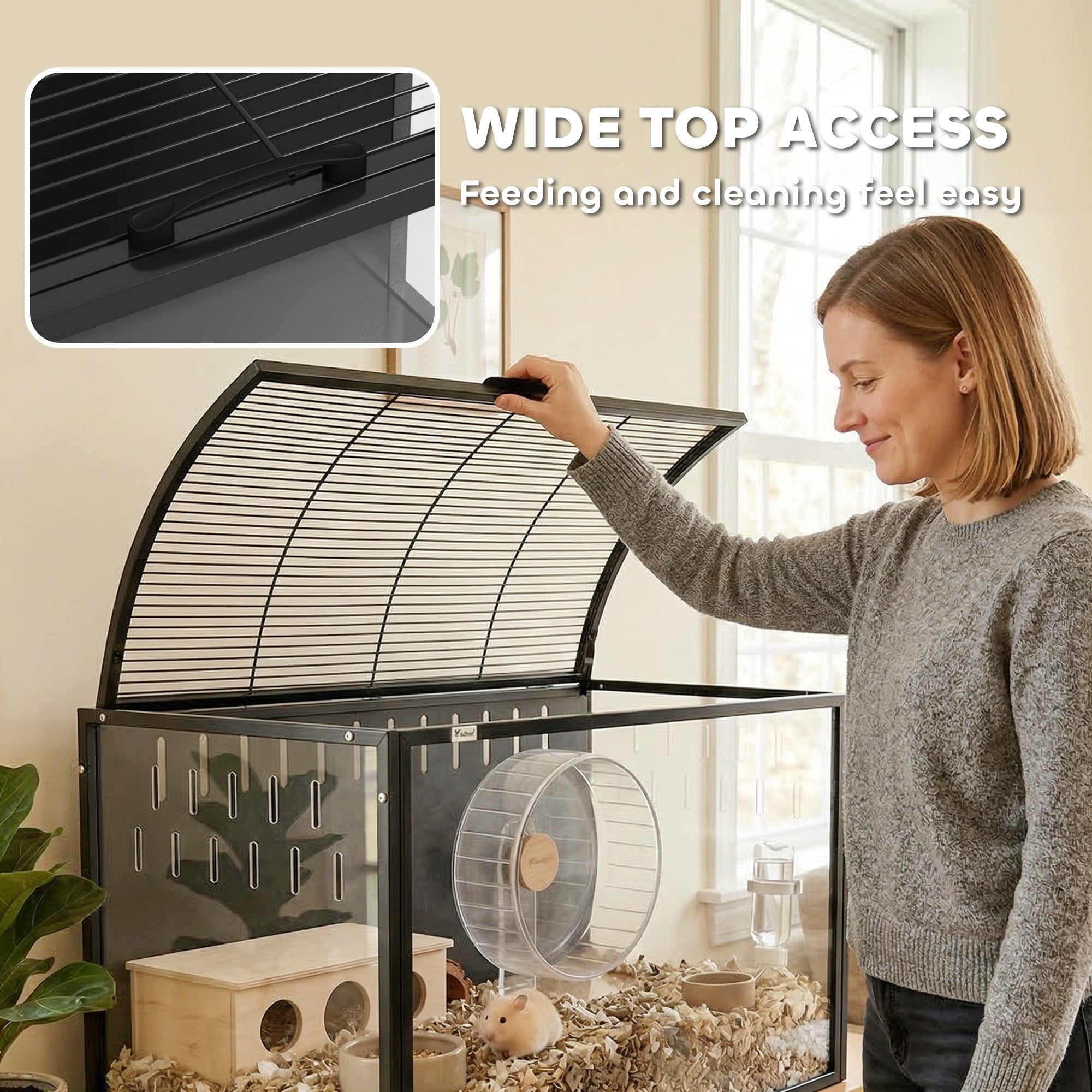 Hamster Cage Steel Frame Chewproof, Large Rat Cage with Openable Top, Deep Burrow, Transparent Small Animal Habitat for Dwarf Syrian Hamster, Gerbil, Rats, 81L x 51W x 53H cm