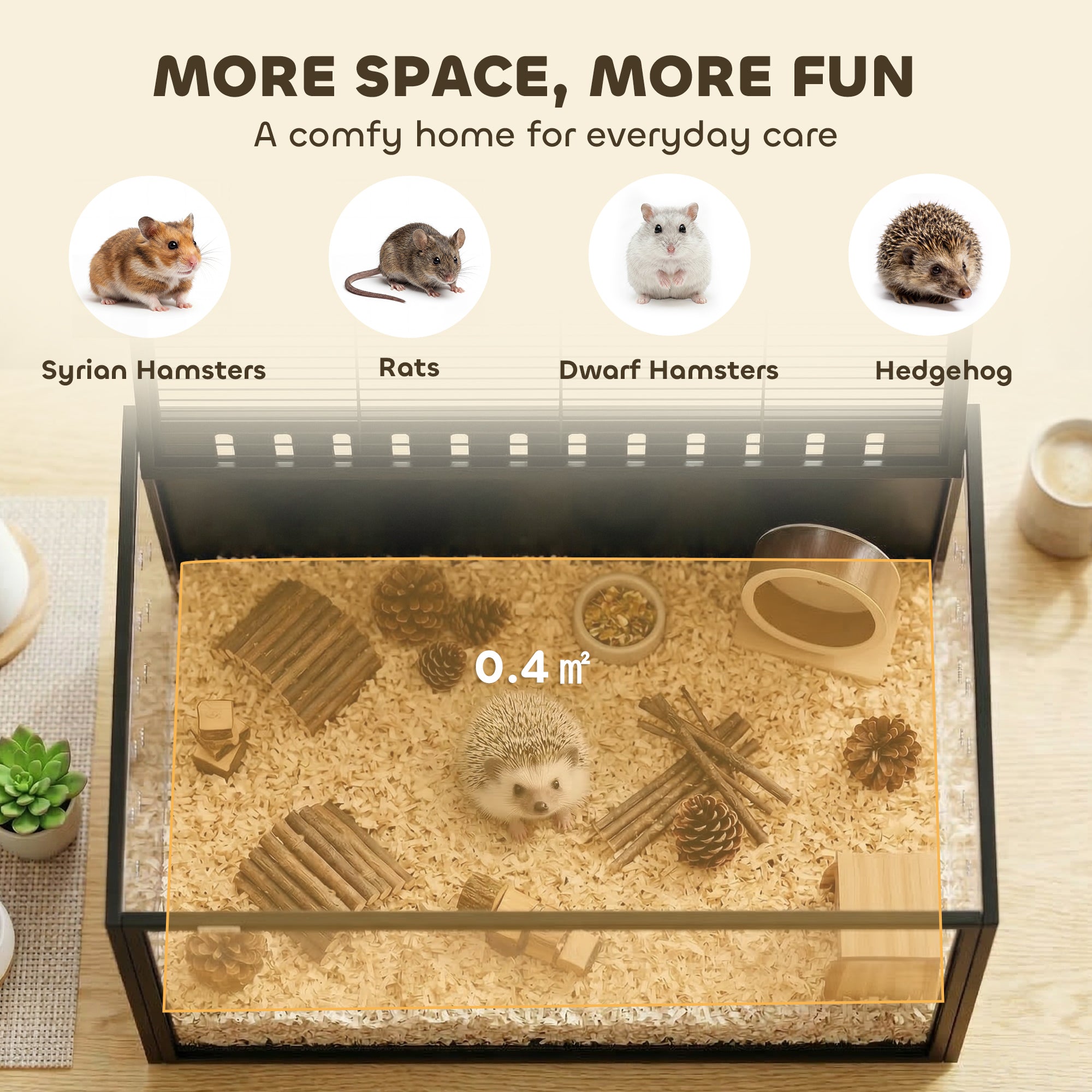 Hamster Cage Steel Frame Chewproof, Large Rat Cage with Openable Top, Deep Burrow, Transparent Small Animal Habitat for Dwarf Syrian Hamster, Gerbil, Rats, 81L x 51W x 53H cm