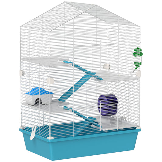 Large Hamster Cage, 5-Tier Small Animal House and Habitats for Gerbil Mice with Platforms, Food Bowl, Water Bottle, Hideout, Ramps & Exercise Wheel, Light Blue