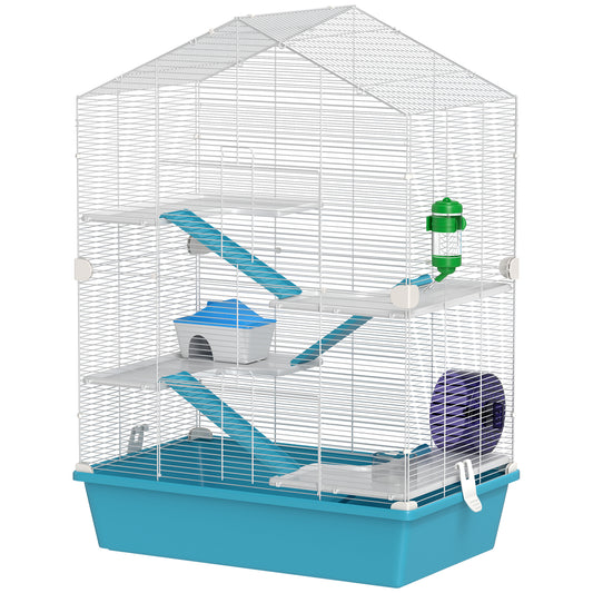 Large Hamster Cage, 5-Tier Small Animal House and Habitats for Gerbil Mice with Platforms, Food Bowl, Water Bottle, Hideout, Ramps & Exercise Wheel, Light Blue