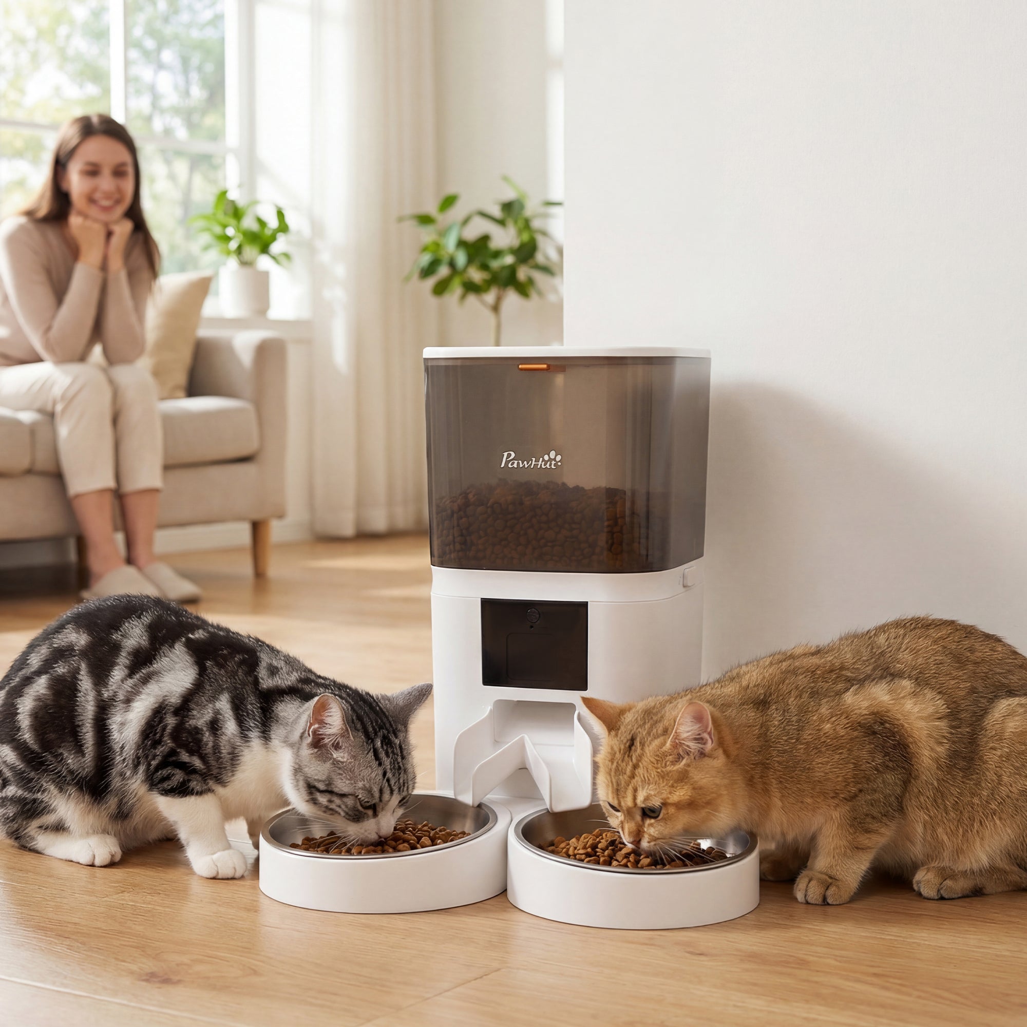Automatic Cat Feeder, 6L/25 Cup Smart Cat Food Dispenser with App Control, Timed Pet Feeder with 1-10 Meals Per Day, 10s Voice Recorder, Dual Power Supply, Easy to Clean