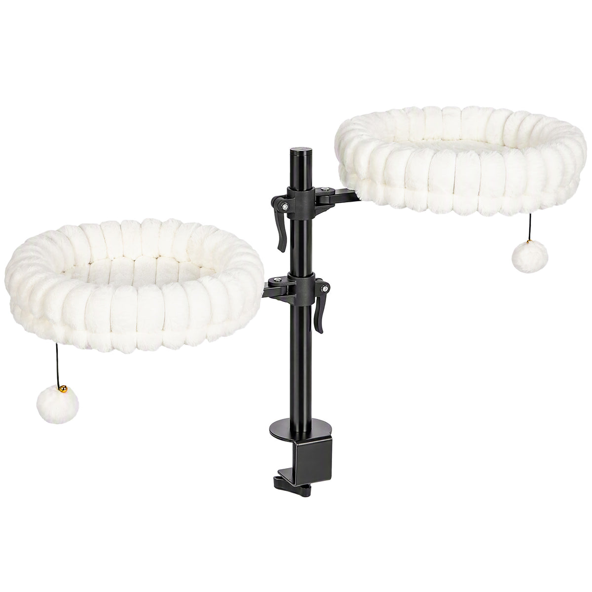 Cat Desk Bed for Indoor, Cat Hammock with 2 Removable Beds, 2 Hanging Balls for Desk, Windows, 360° Rotating & Height Adjustable, Holds Up to 24 lbs, White
