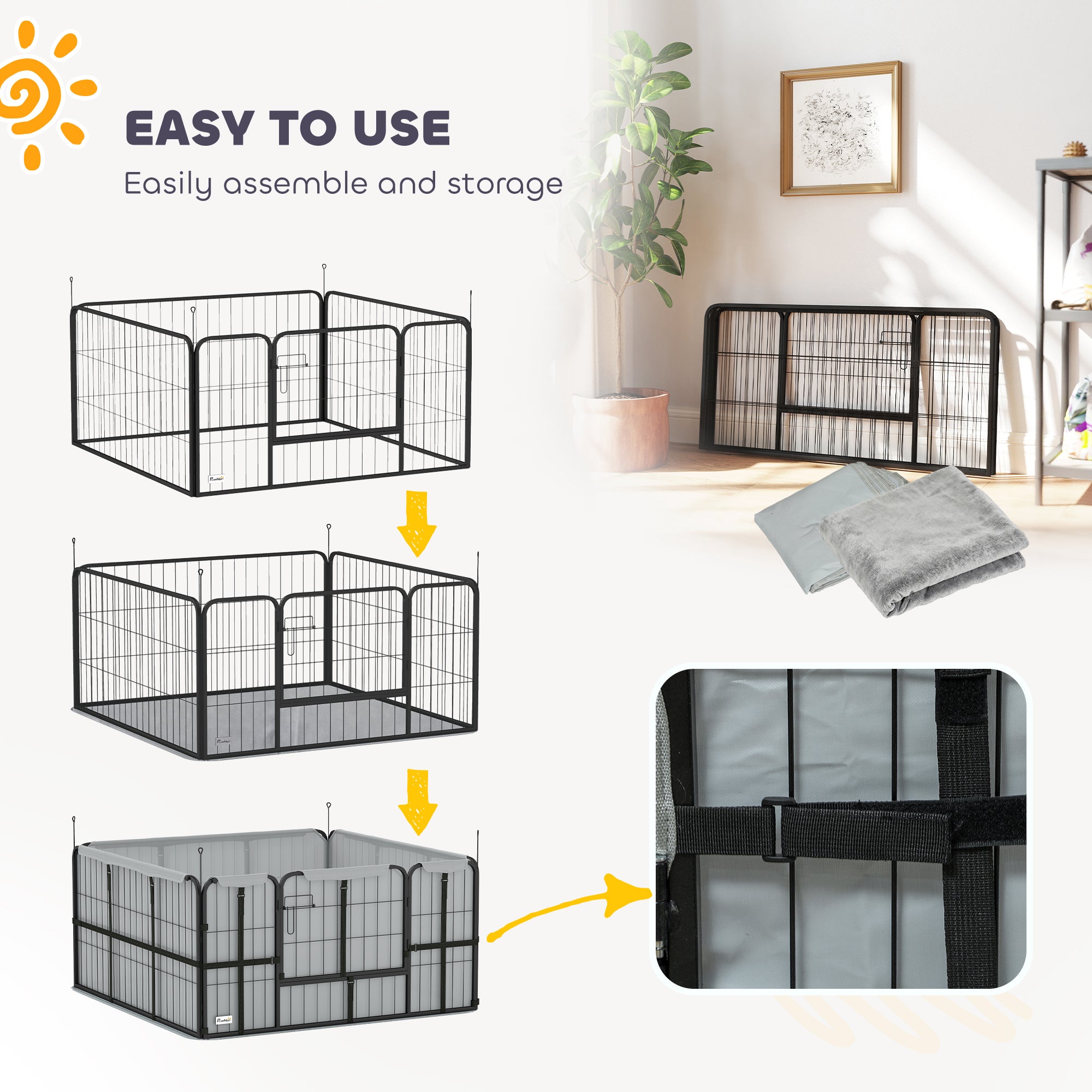 Whelping Box for Dogs and Puppies, 4 Panel Whelping Pen with Washable Whelping Pad, Wind-Resistant Cloth, Lockable Door, Dog Playpen for Small and Medium Breeds, 122 x 122 x 60cm