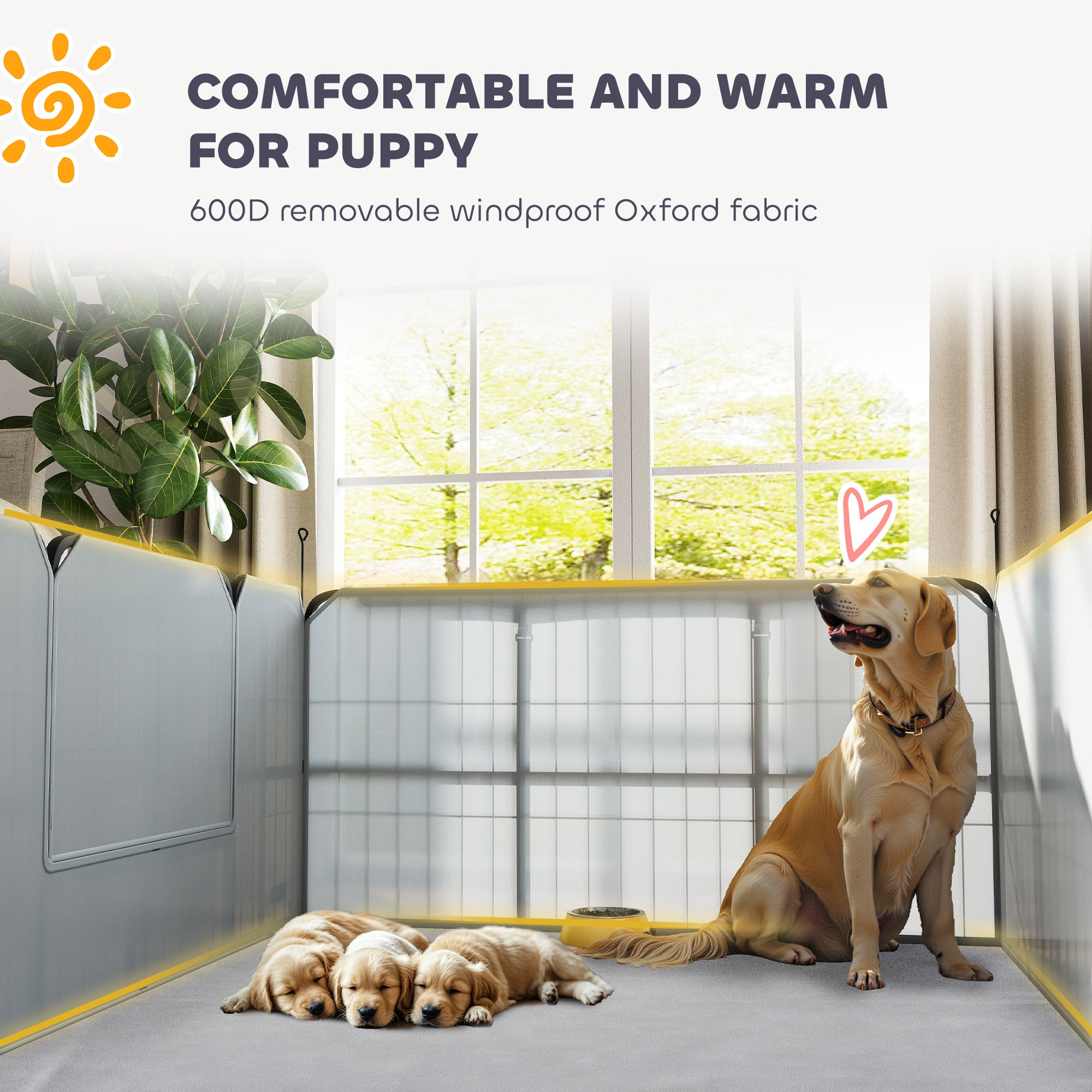 Whelping Box for Dogs and Puppies, 4 Panel Whelping Pen with Washable Whelping Pad, Wind-Resistant Cloth, Lockable Door, Dog Playpen for Small and Medium Breeds, 122 x 122 x 60cm