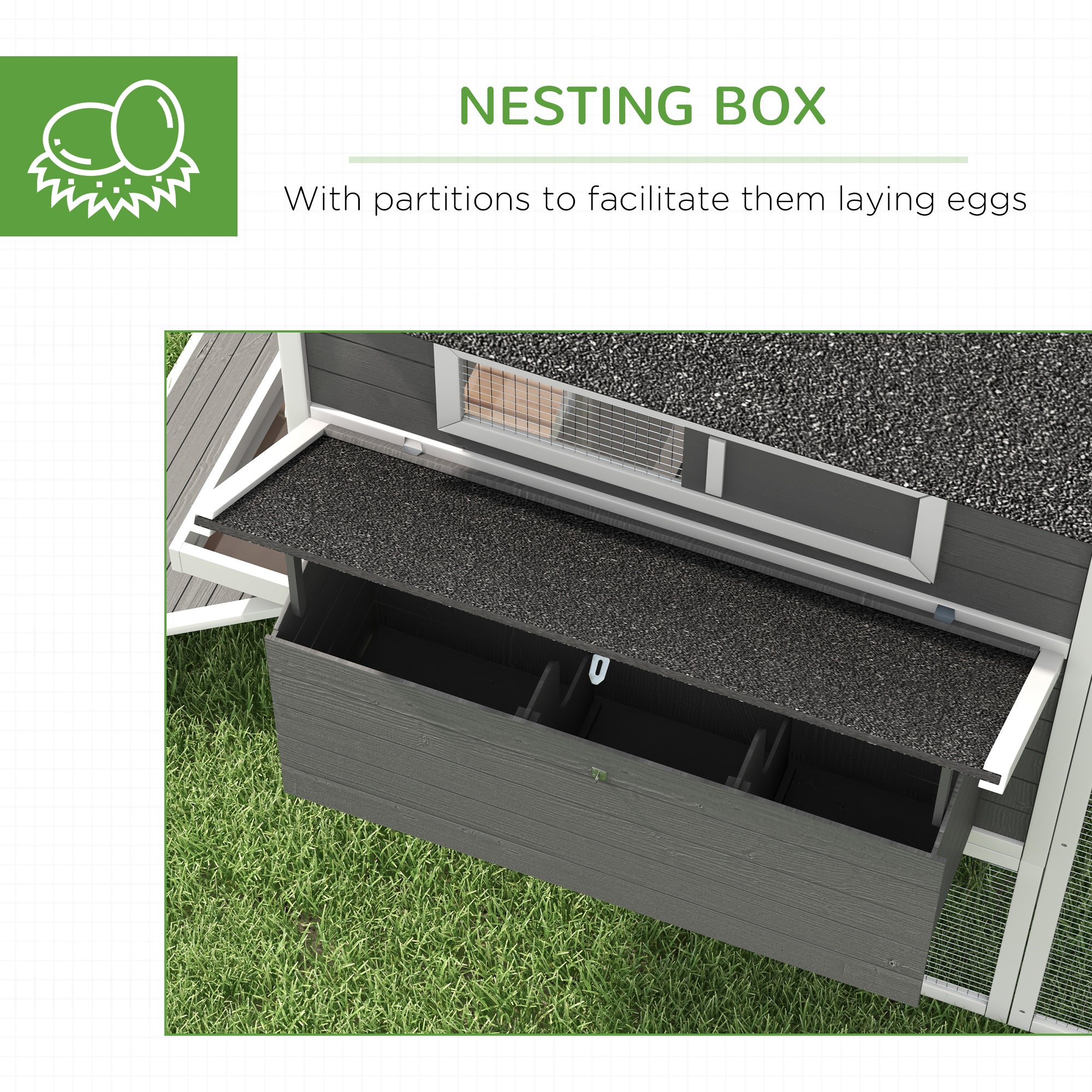 137" Chicken Coop, Wooden Large Hen House with Chicken Run, Nesting Box, Poultry Cage for Outdoor, Backyard, Grey
