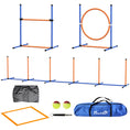 Load image into Gallery viewer, Dog Agility Equipment Set, 8 Piece Outdoor Agility Kit w/ Weave Poles, Adjustable High Jump Ring, Hurdle, Pause Box, Tennis Balls, Whistle, Training Shorts, Carrying Bag, for Dogs - Orange
