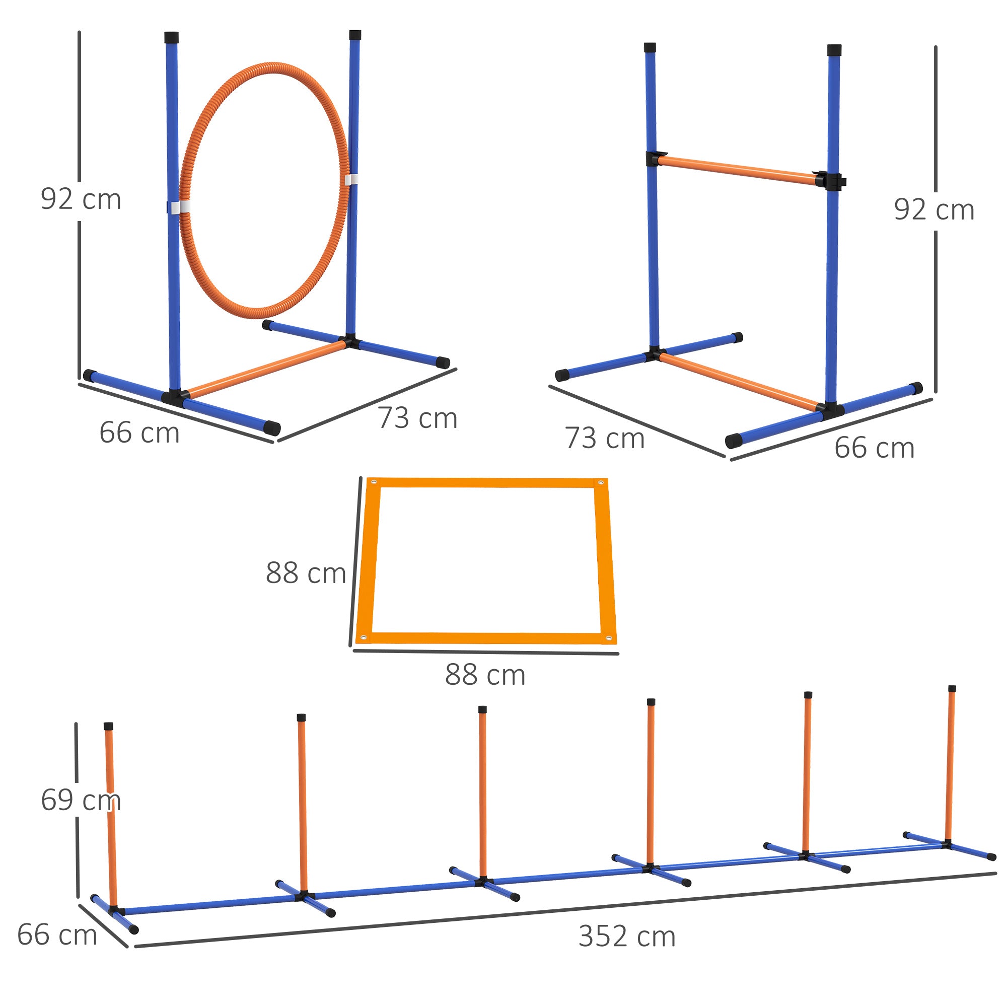 Dog Agility Equipment Set, 8 Piece Outdoor Agility Kit w/ Weave Poles, Adjustable High Jump Ring, Hurdle, Pause Box, Tennis Balls, Whistle, Training Shorts, Carrying Bag, for Dogs - Orange