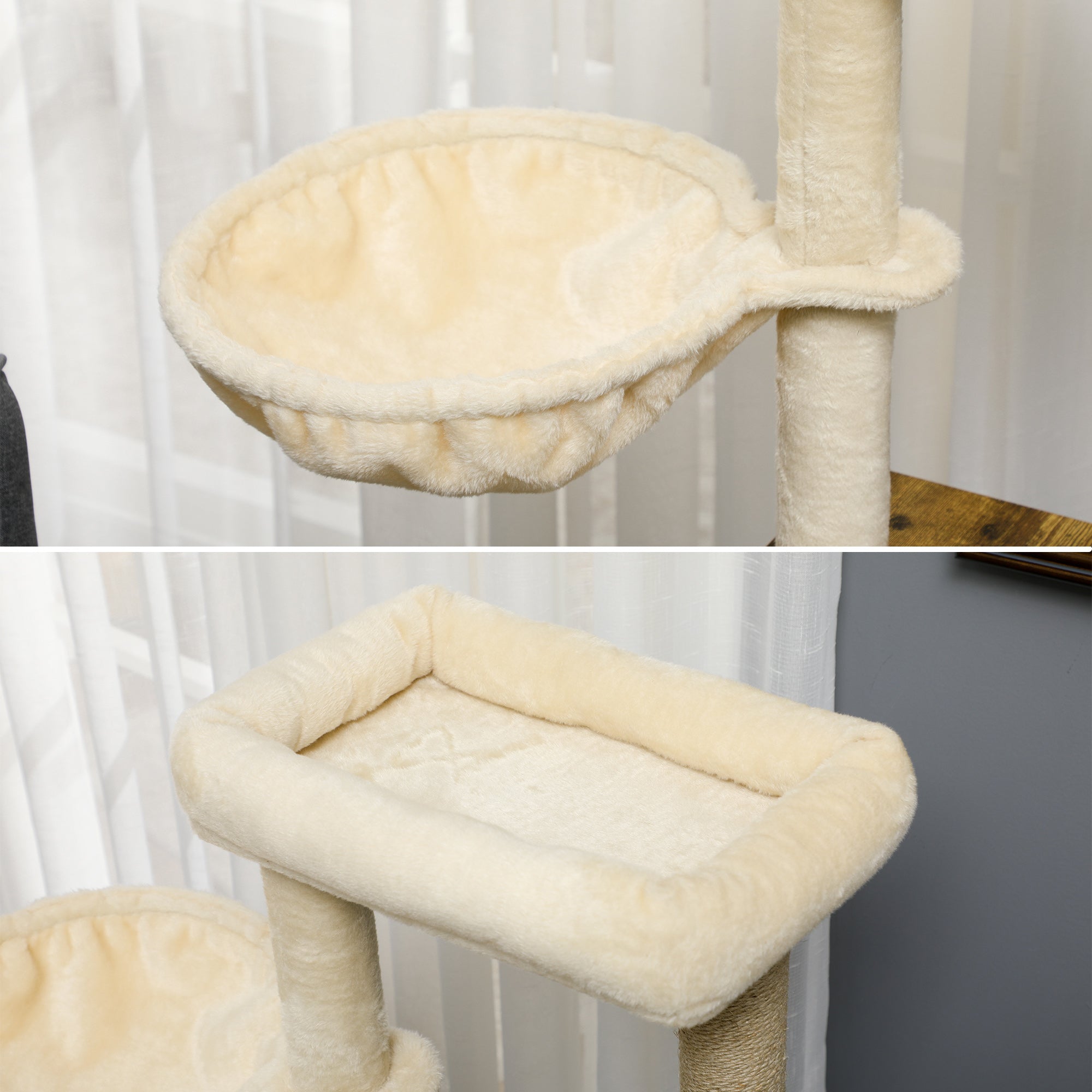 Litter Box Enclosure with Cat Tree Tower, Hidden Cat Washroom Furniture with Condo, Scratching Posts, Large Platform, Hammock and Soft Cushion, Rustic Brown