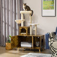 Load image into Gallery viewer, Litter Box Enclosure with Cat Tree Tower, Hidden Cat Washroom Furniture with Condo, Scratching Posts, Large Platform, Hammock and Soft Cushion, Rustic Brown
