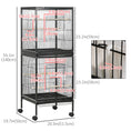 Load image into Gallery viewer, 55.1" 2 In 1 Bird Cage Aviary Parakeet House for finches, budgies with Wheels, Slide-out Trays, Wood Perch, Food Containers, Black
