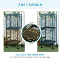Load image into Gallery viewer, 55.1" 2 In 1 Bird Cage Aviary Parakeet House for finches, budgies with Wheels, Slide-out Trays, Wood Perch, Food Containers, Black
