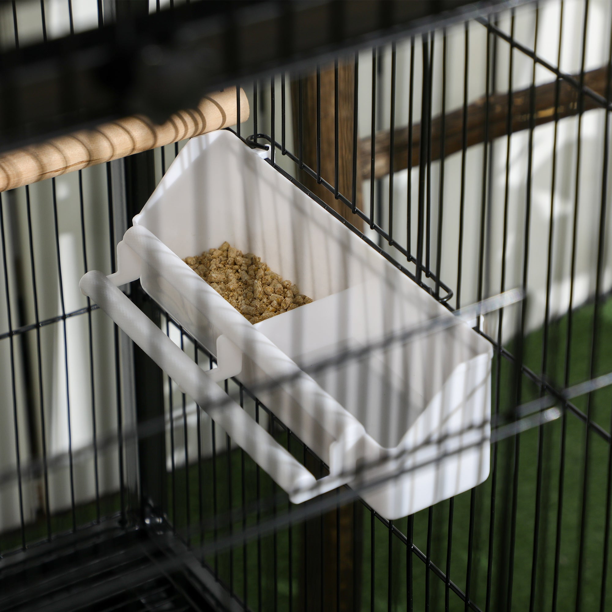 55.1" 2 In 1 Bird Cage Aviary Parakeet House for finches, budgies with Wheels, Slide-out Trays, Wood Perch, Food Containers, Black