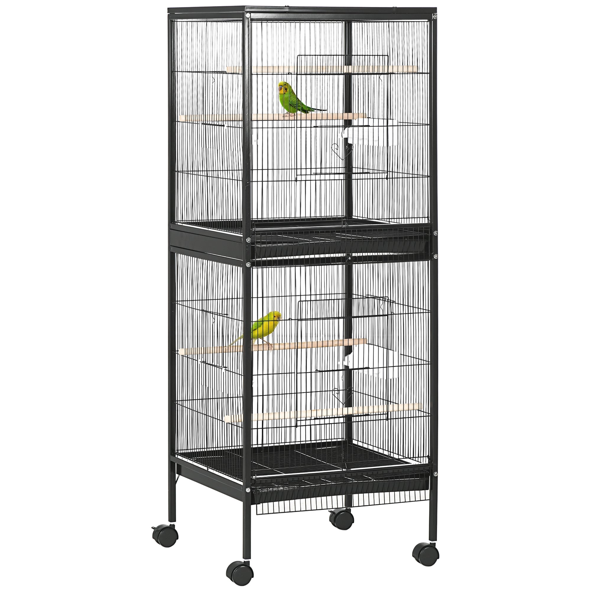 Bird Cage Budgie Cage 2 In 1 Large Aviary with Wheels Removable Trays for Finch Canaries Cockatiels Black