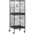 Load image into Gallery viewer, 55.1" 2 In 1 Bird Cage Aviary Parakeet House for finches, budgies with Wheels, Slide-out Trays, Wood Perch, Food Containers, Black
