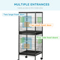 Load image into Gallery viewer, 55.1" 2 In 1 Bird Cage Aviary Parakeet House for finches, budgies with Wheels, Slide-out Trays, Wood Perch, Food Containers, Black
