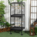 Load image into Gallery viewer, 55.1" 2 In 1 Bird Cage Aviary Parakeet House for finches, budgies with Wheels, Slide-out Trays, Wood Perch, Food Containers, Black
