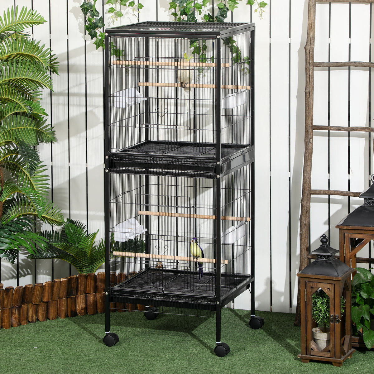 PawHut 2-in-1 Bird Cage with Wheels & Trays for Budgies & More