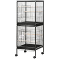 Load image into Gallery viewer, 55.1" 2 In 1 Bird Cage Aviary Parakeet House for finches, budgies with Wheels, Slide-out Trays, Wood Perch, Food Containers, Black
