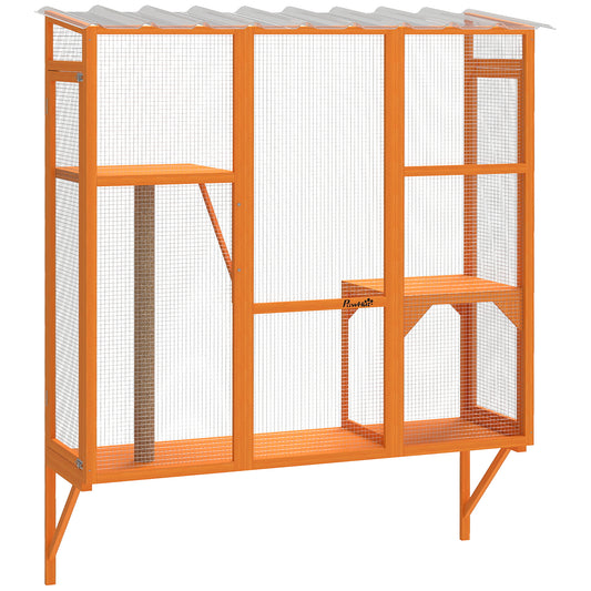 Outdoor Catio, Cat Window Catio Box Enclosure for 2-3 Large Indoor Cats with 2 Jumping Platforms, Scratching Post, for Playing, Sunbathing, Napping, Cat Window Perch for Enjoying Sights, Orange