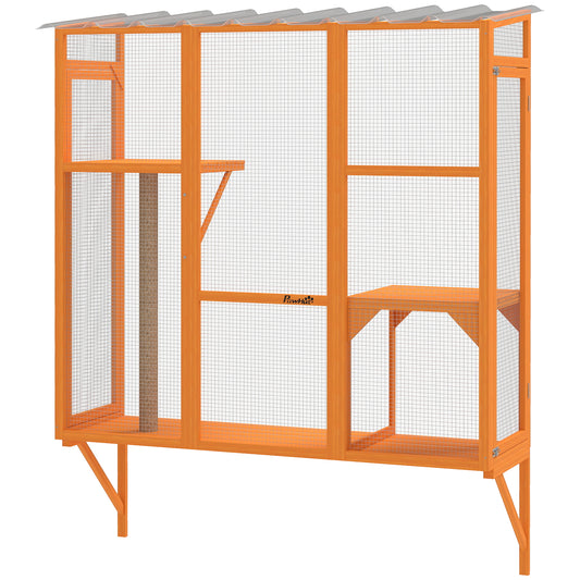 Outdoor Catio, Cat Window Catio Box Enclosure for 2-3 Large Indoor Cats with 2 Jumping Platforms, Scratching Post, for Playing, Sunbathing, Napping, Cat Window Perch for Enjoying Sights, Orange