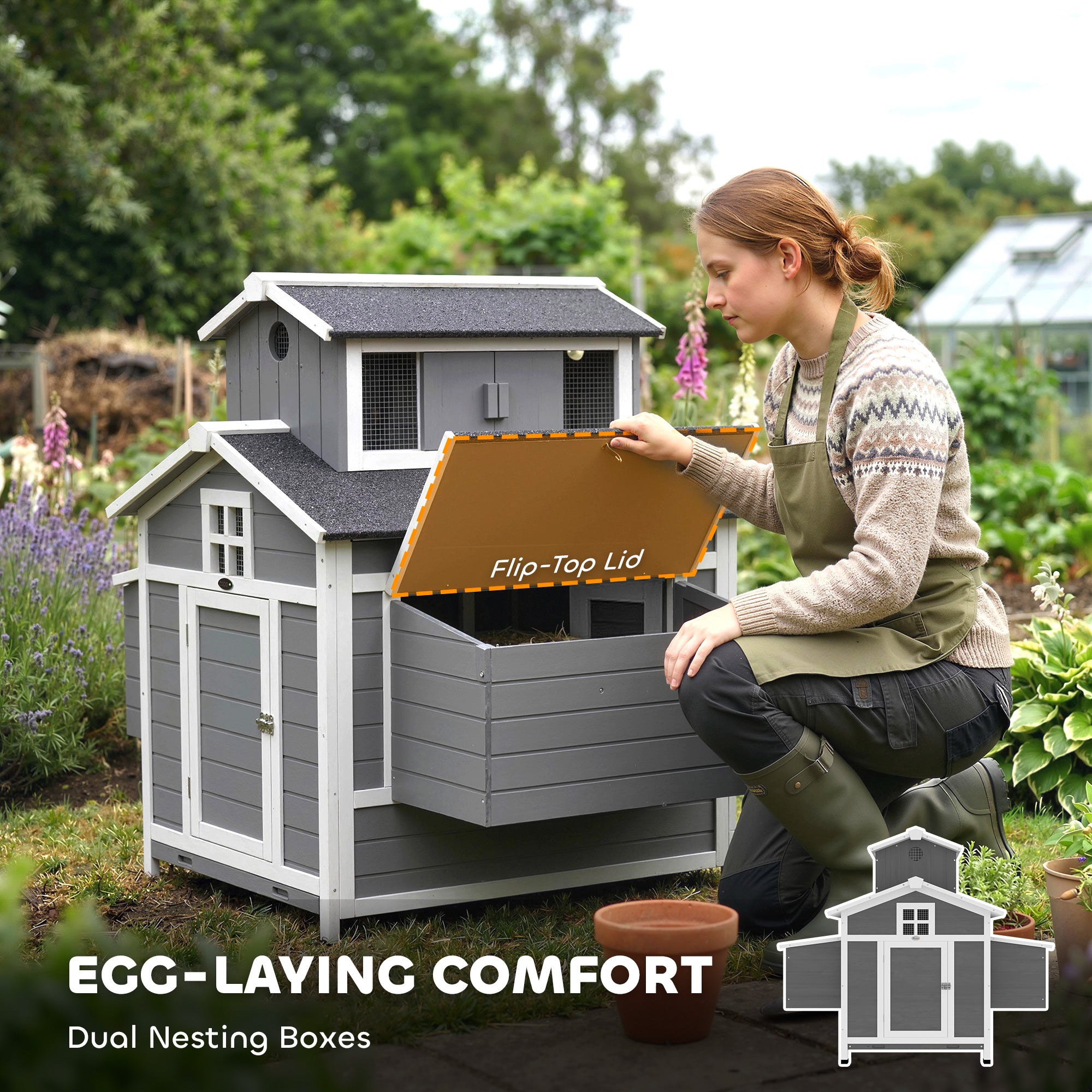 Chicken Coop for 2 Chickens, Wooden Hen House with Nesting Box, Pull-Out Tray, Ventilation Windows, Poultry Hutch Rabbit Cage with Waterproof Roof, Roosting Bars and Ramp