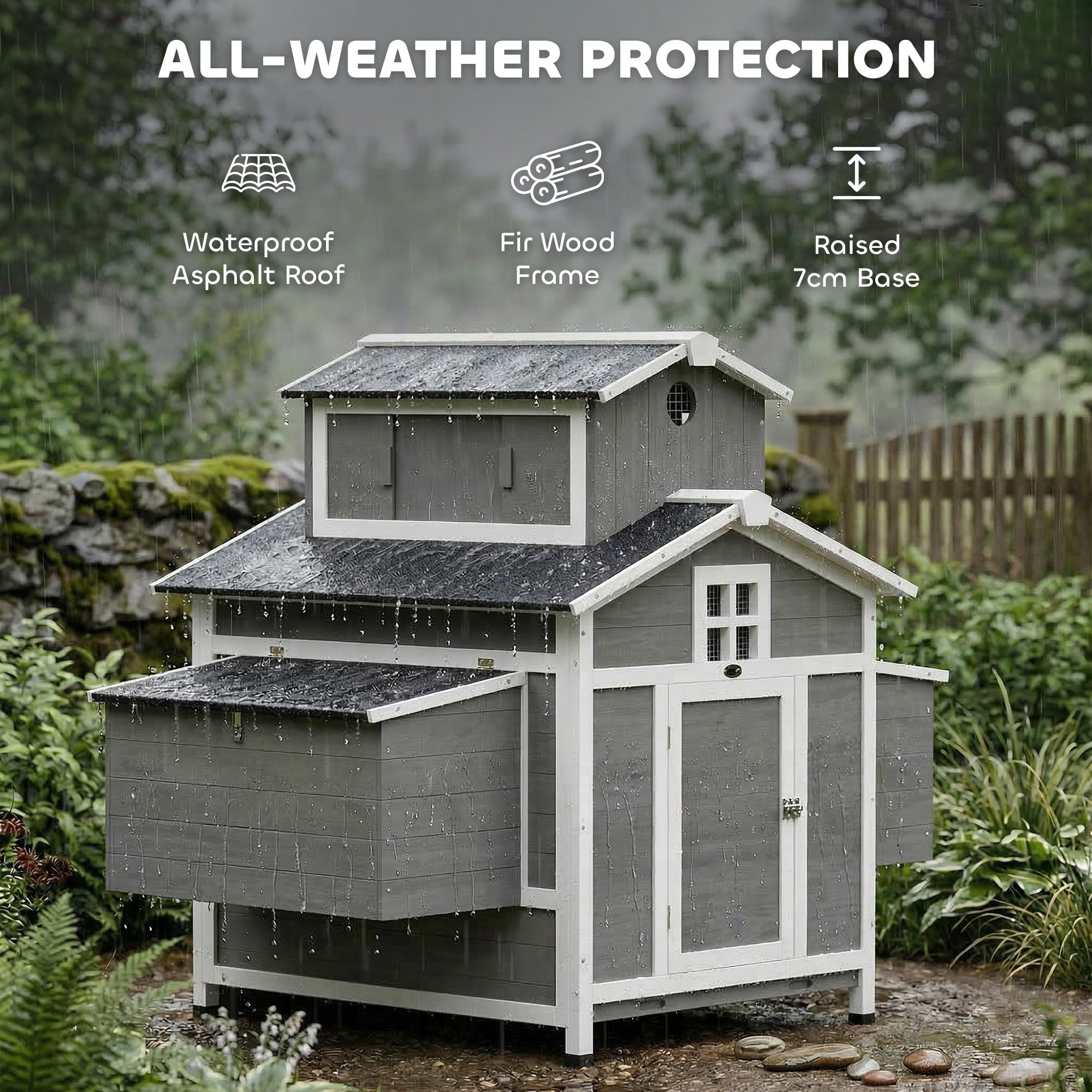 Chicken Coop for 2 Chickens, Wooden Hen House with Nesting Box, Pull-Out Tray, Ventilation Windows, Poultry Hutch Rabbit Cage with Waterproof Roof, Roosting Bars and Ramp